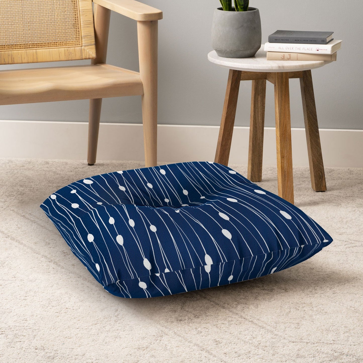 Heather Dutton Navy Entangled Floor Pillow Square