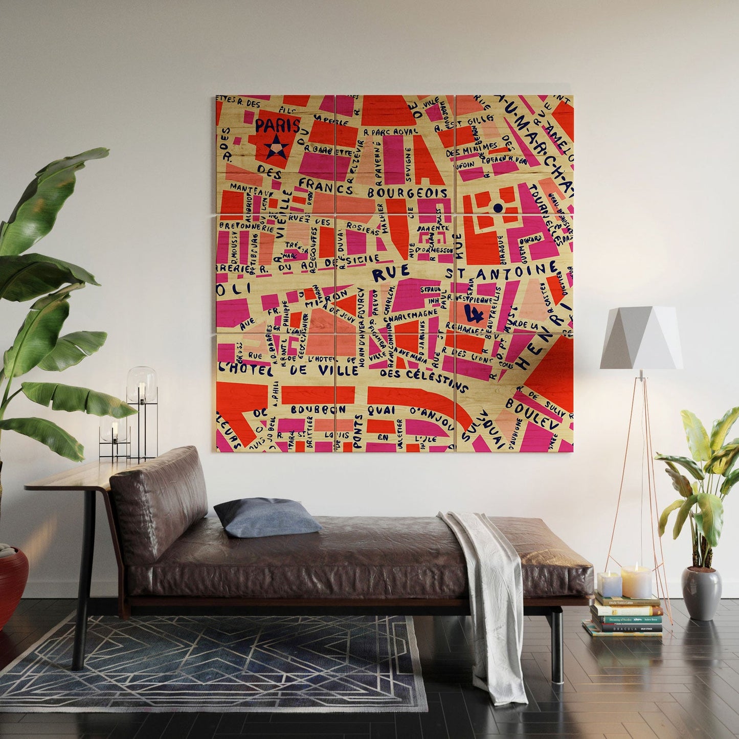 Holli Zollinger Paris Map Pink Wood Wall Mural