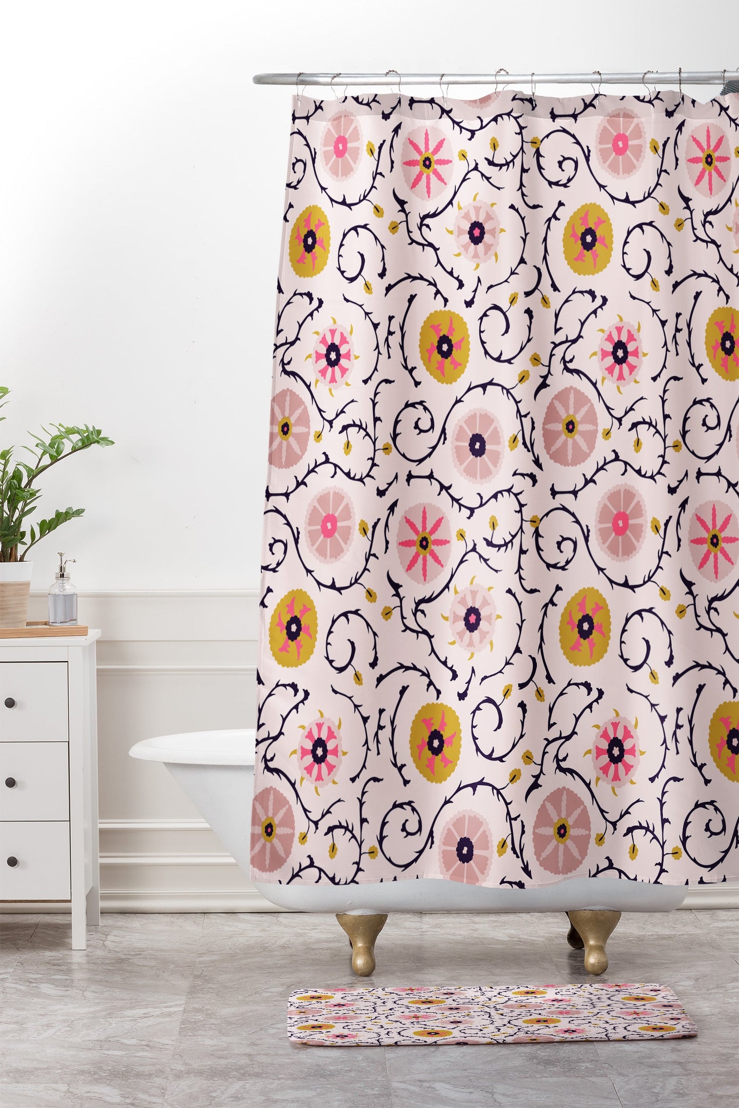 Holli Zollinger Suzani Pink Shower Curtain And Mat