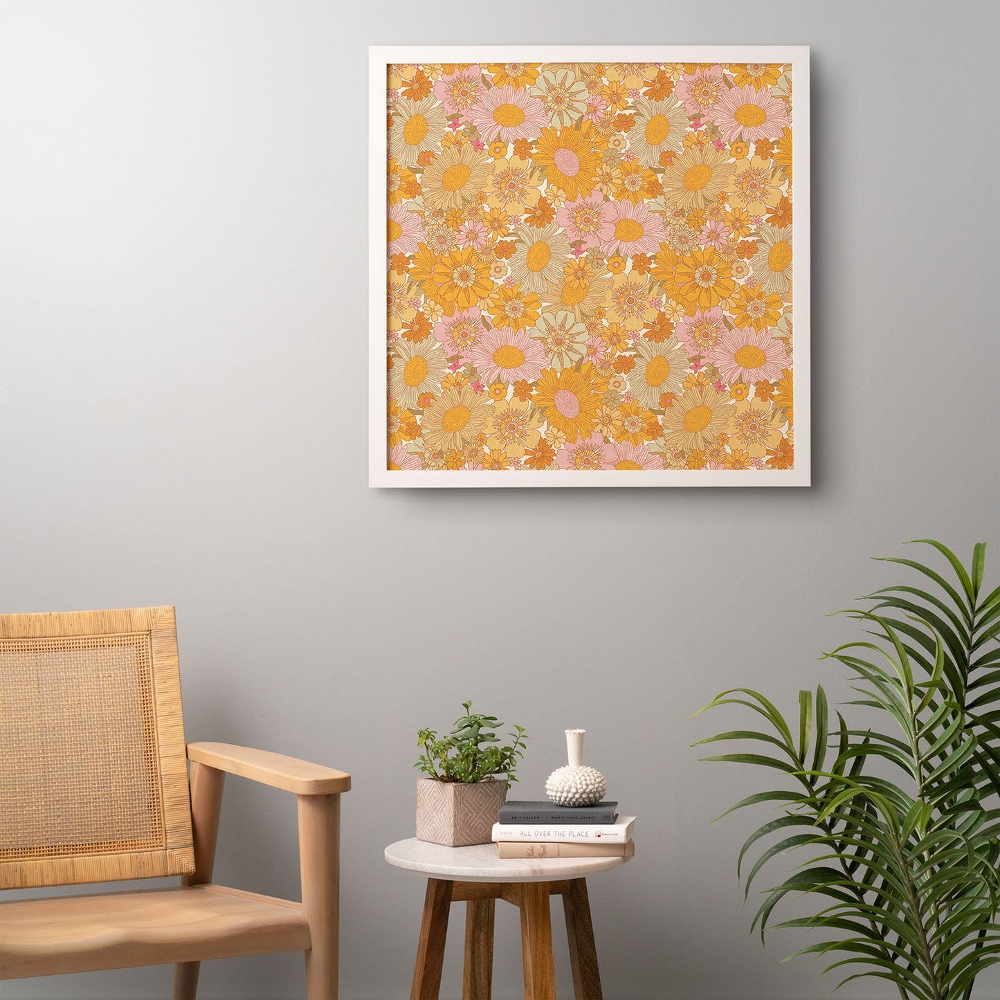Iveta Abolina Retro Florals 70s Cream Framed Wall Art