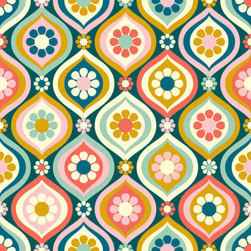 Jenean Morrison Ogee Floral Multicolor Shower Curtain