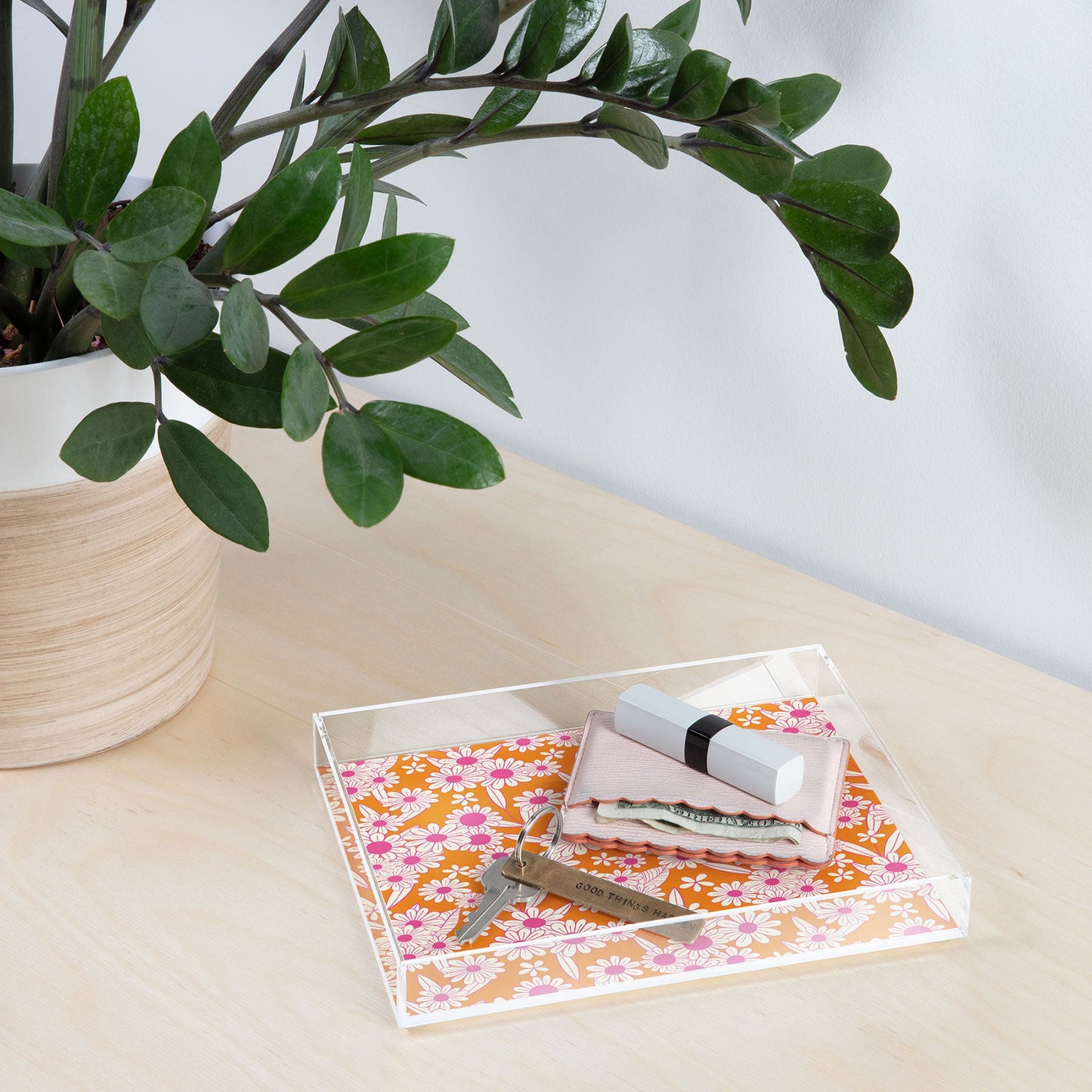 Jenean Morrison Simple Floral Orange Acrylic Tray