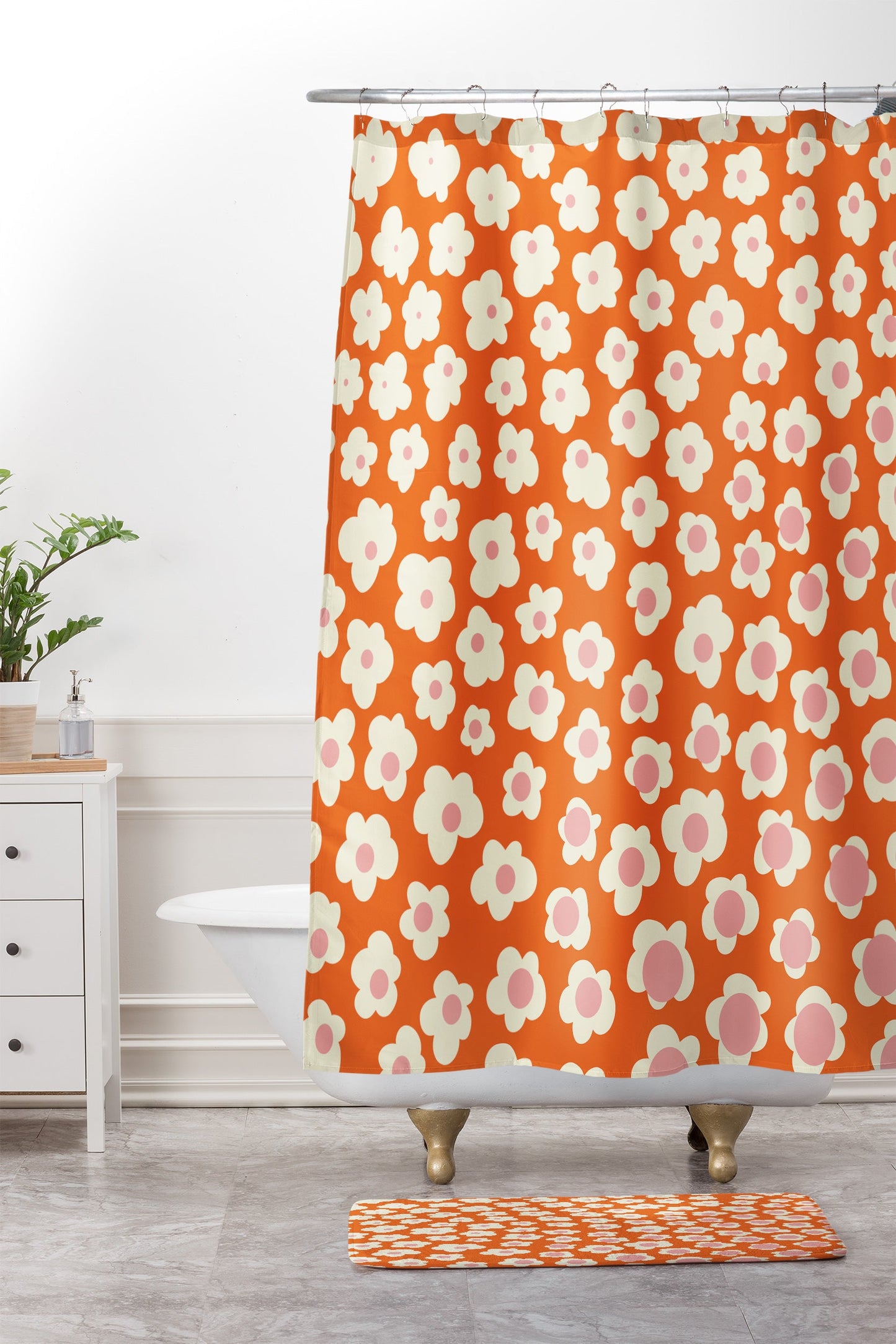 Jenean Morrison Sunny Side Floral in Orange Memory Foam Bath Mat