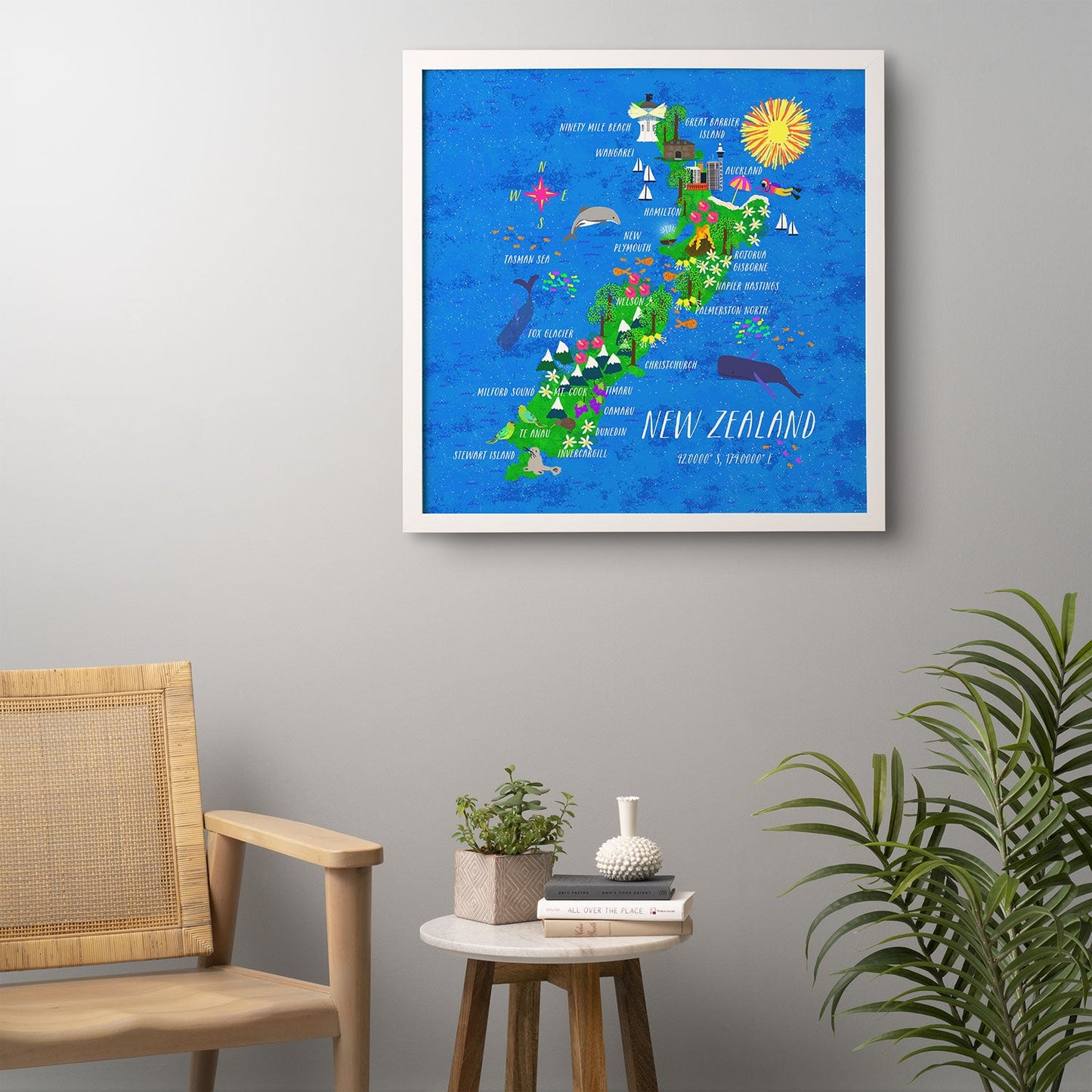 Joy Laforme New Zealand Map Framed Wall Art