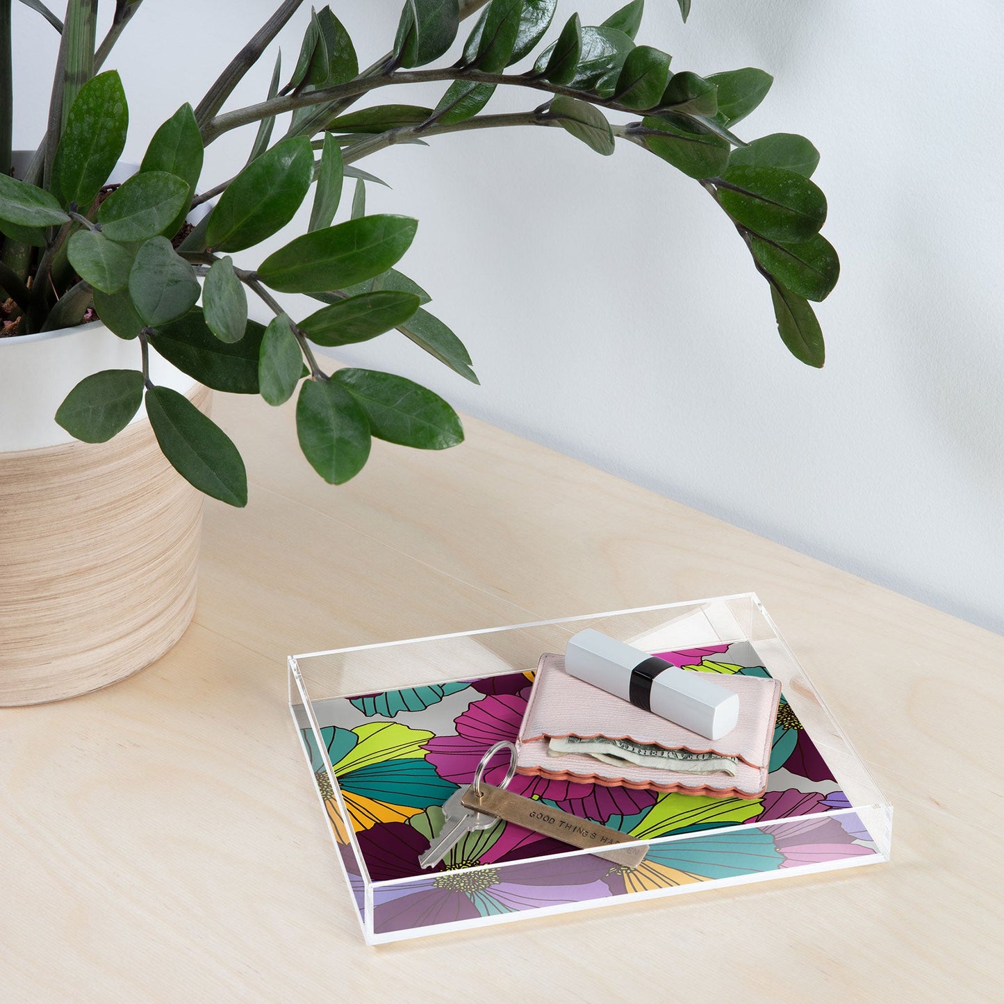 Juliana Curi Gray Flower Acrylic Tray