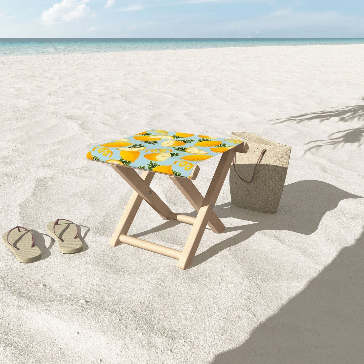 Jessica Molina Lemon Pattern on Sky Blue Folding Stool
