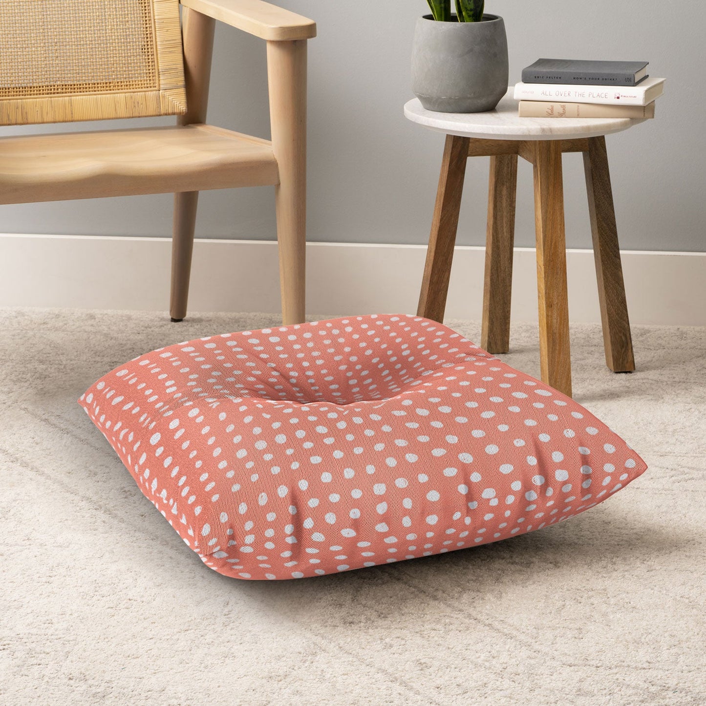 Leah Flores Peach Scribble Dots Floor Pillow Square