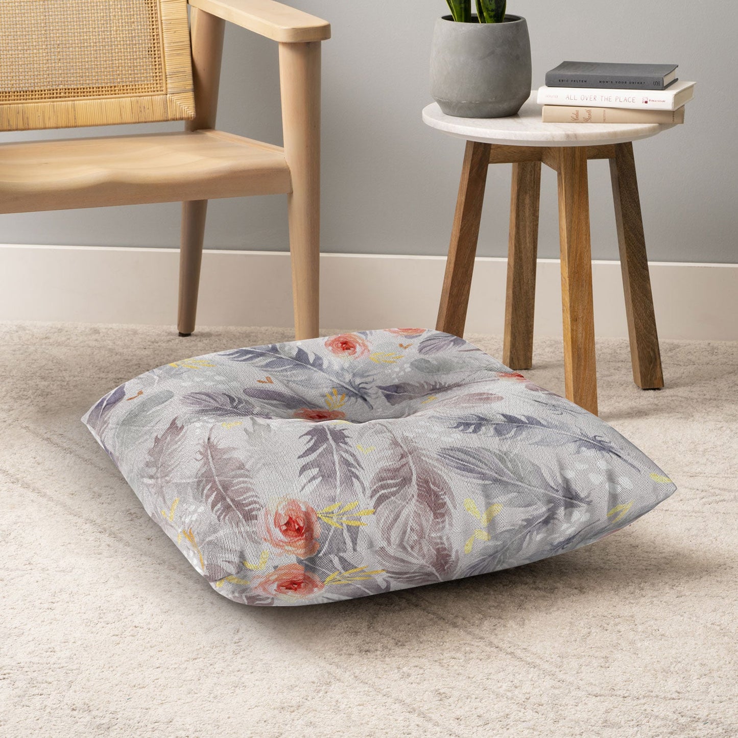 Marta Barragan Camarasa Abstract floral with feathers Floor Pillow Square