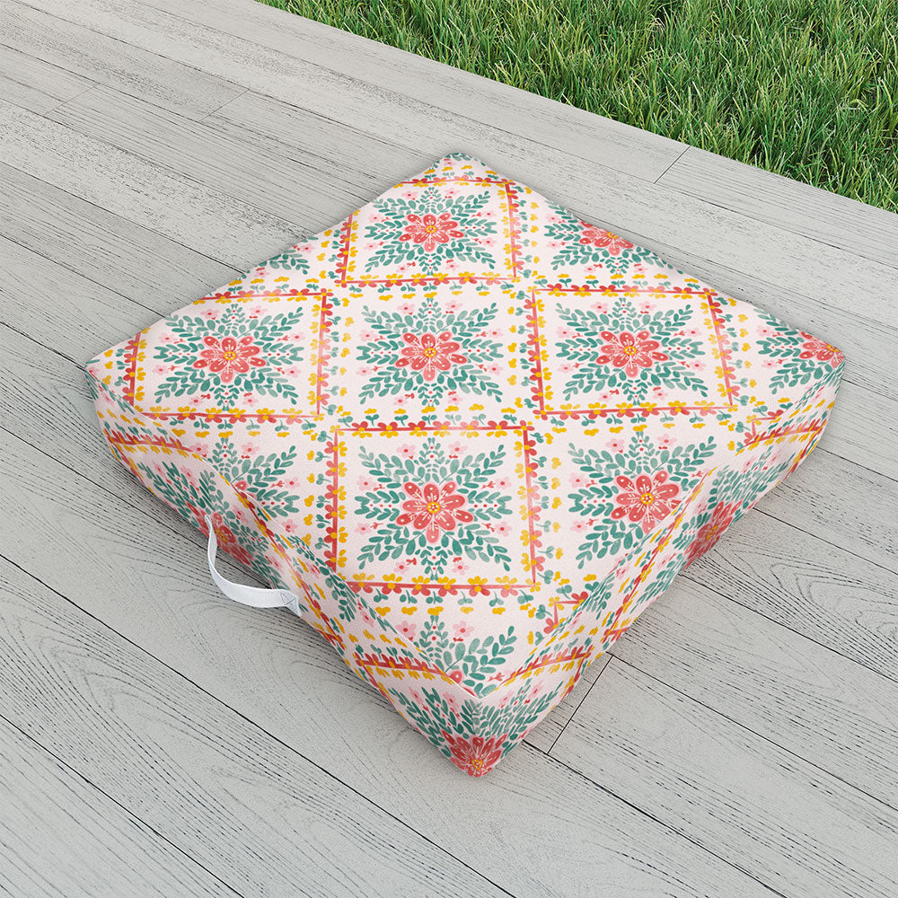 Marta Barragan Camarasa Chic Floral Geometry Outdoor Floor Cushion