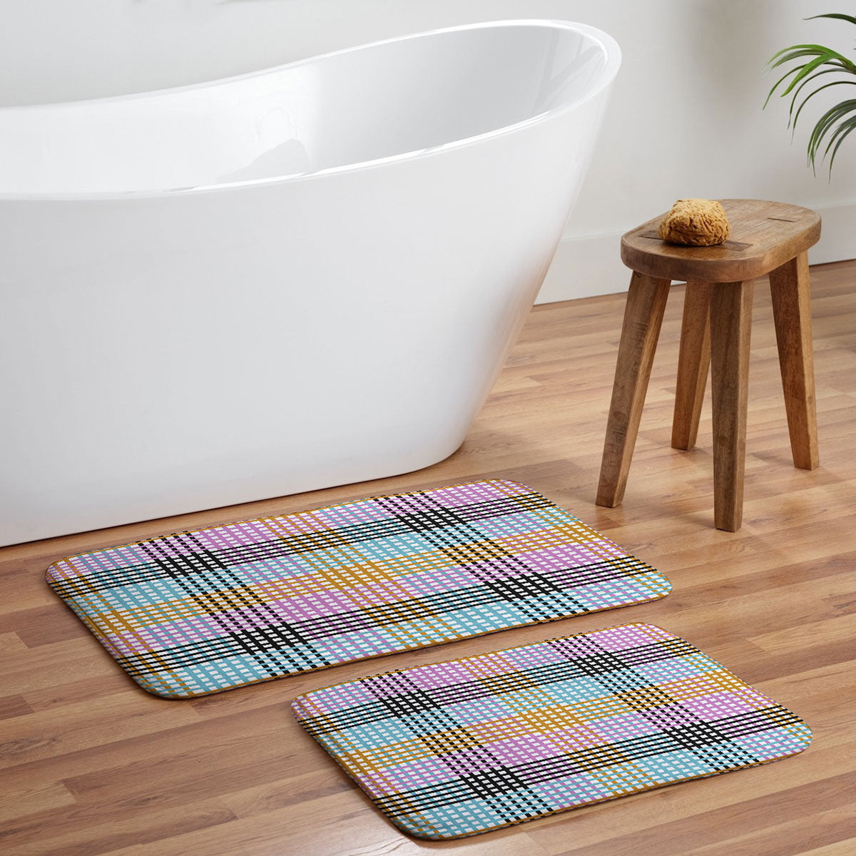 Mirimo Multicolor Gingham Grid Memory Foam Bath Mat