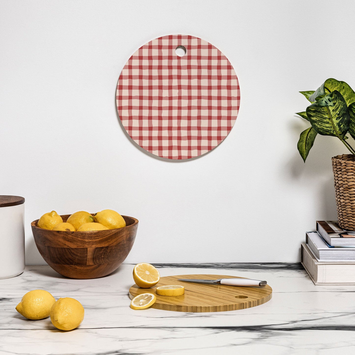 Mirimo Organic Gingham Red Cutting Board Round
