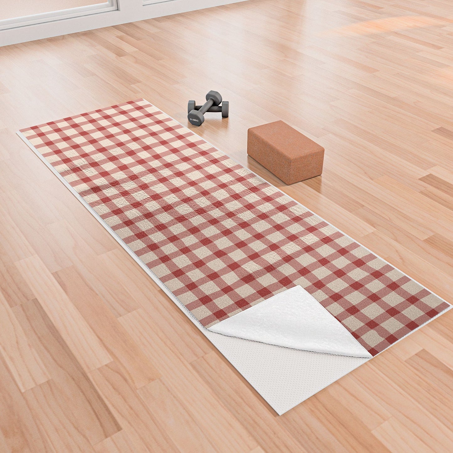 Mirimo Organic Gingham Red Yoga Towel