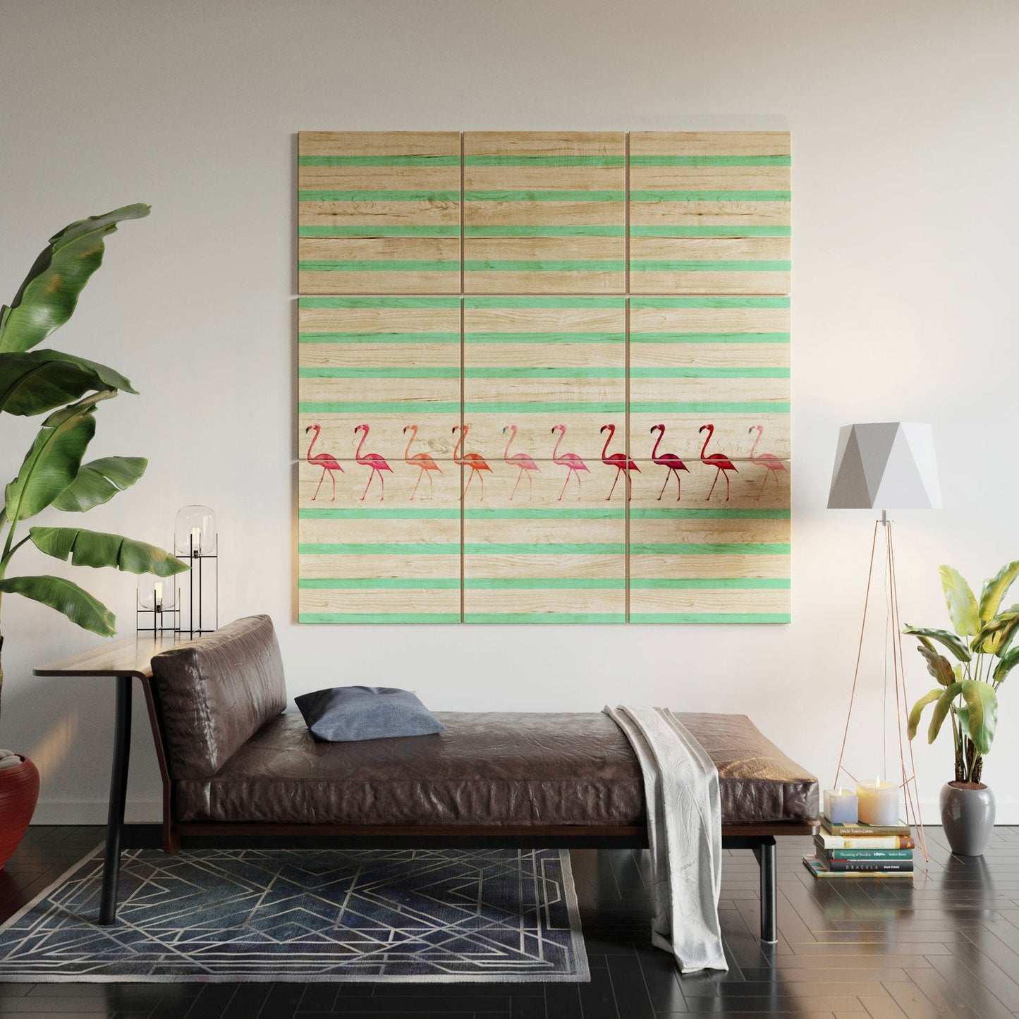 Monika Strigel Mini Flamingo Walk Wood Wall Mural