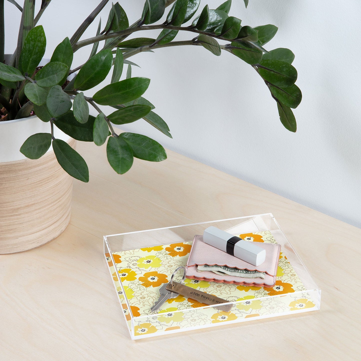 Morgan Kendall yellow flower power Acrylic Tray