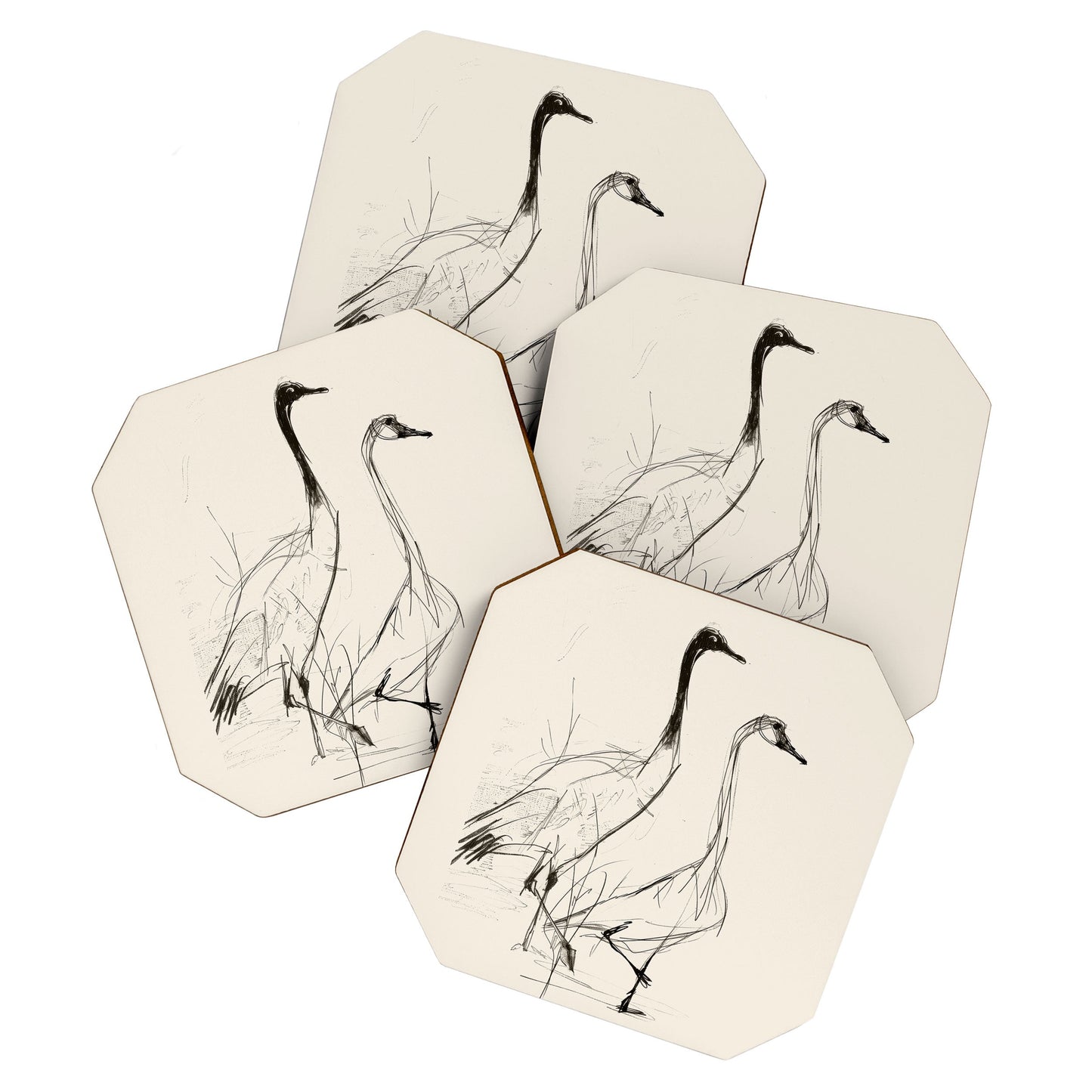 Nadja Two Geese Minimalist Drawing Coaster Set