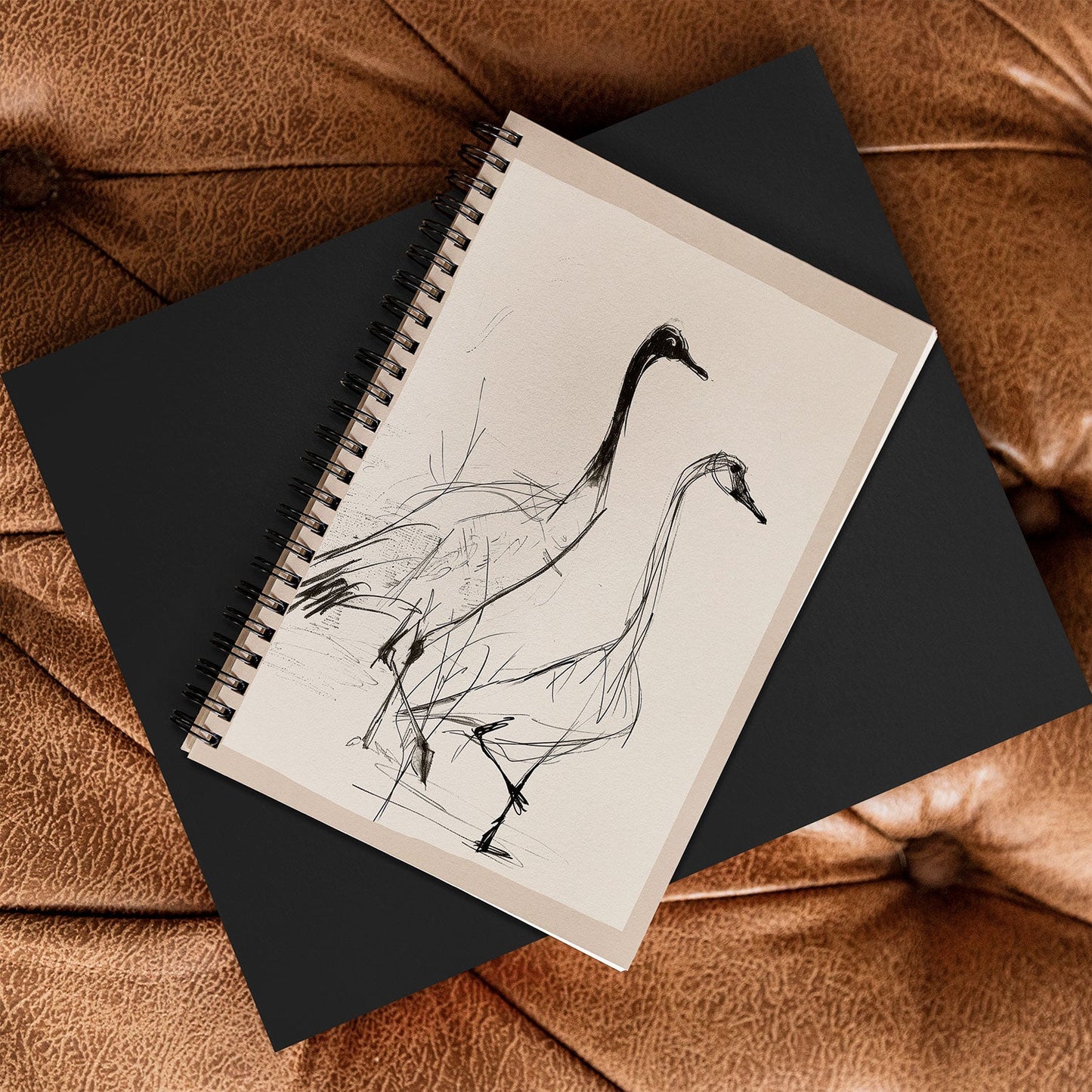 Nadja Two Geese Minimalist Drawing Spiral Notebook