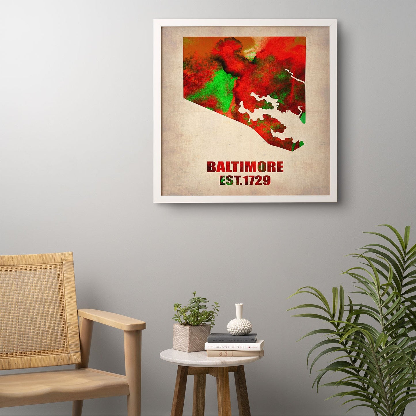 Naxart Baltimore Watercolor Map Framed Wall Art