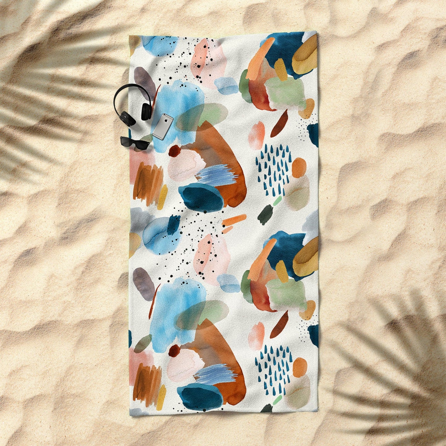 Ninola Design Mineral Abstract Gold Blue Beach Towel