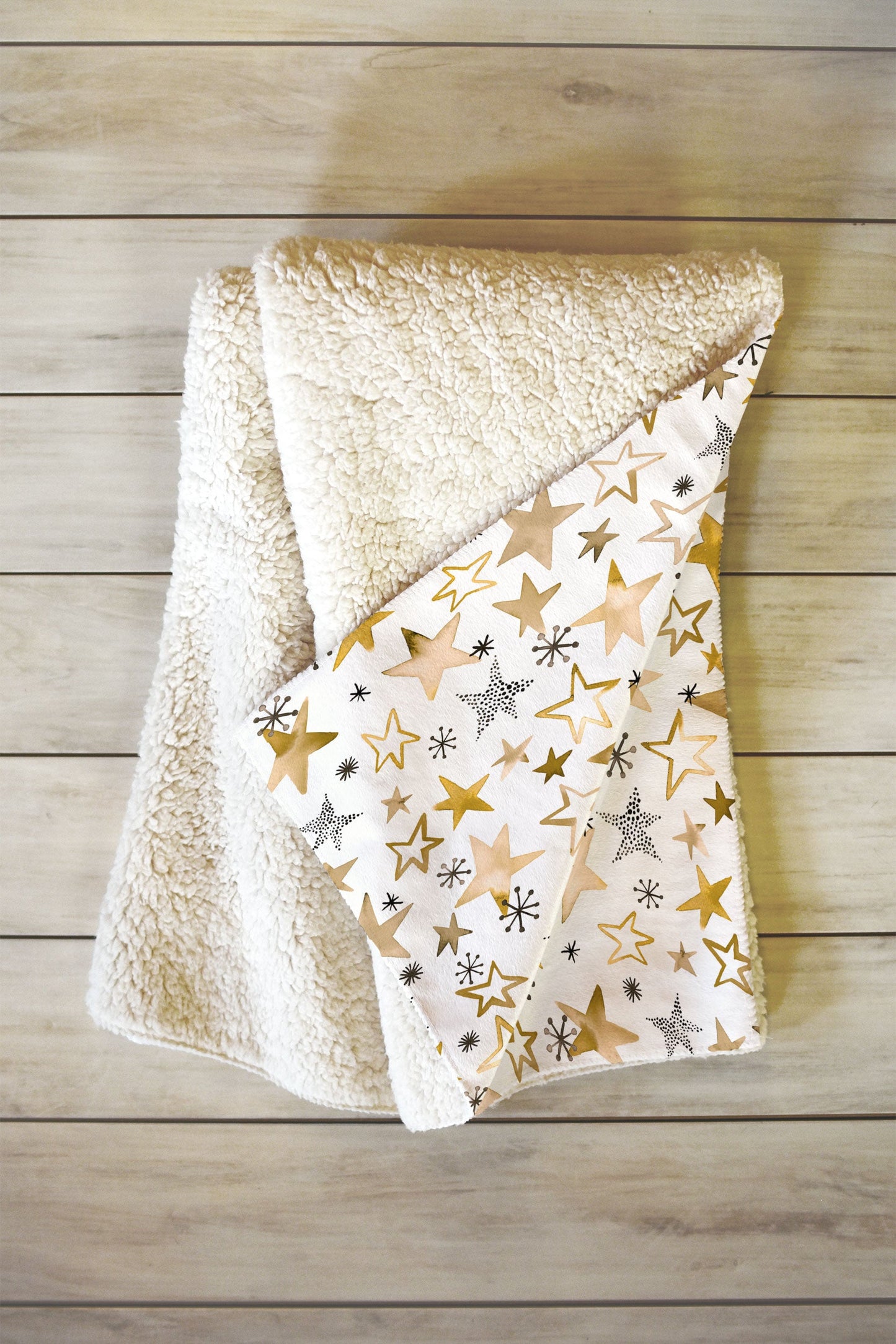 Ninola Design Winter stars holiday gold Fleece Throw Blanket