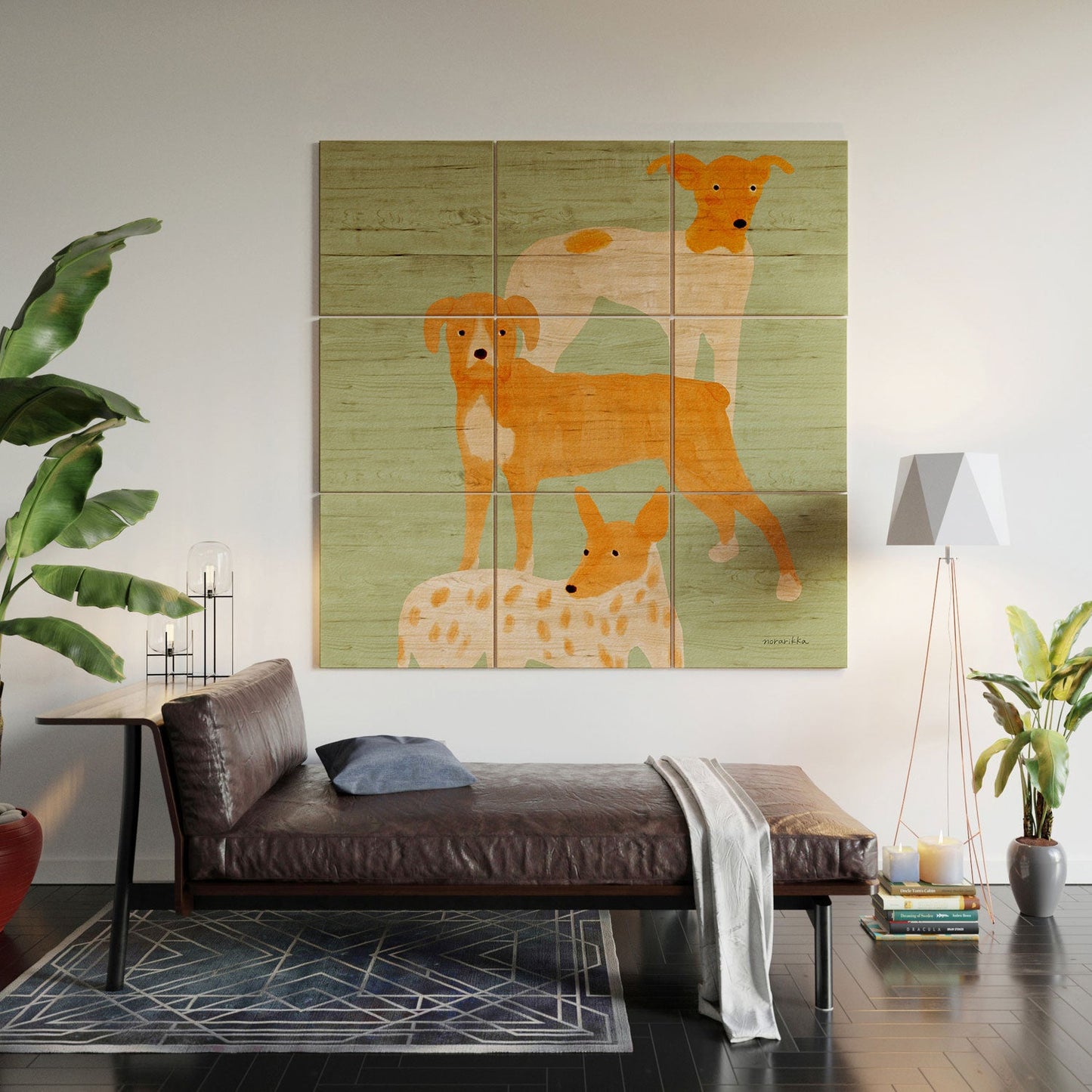 norarikka Three Dogs Lined Up Wood Wall Mural