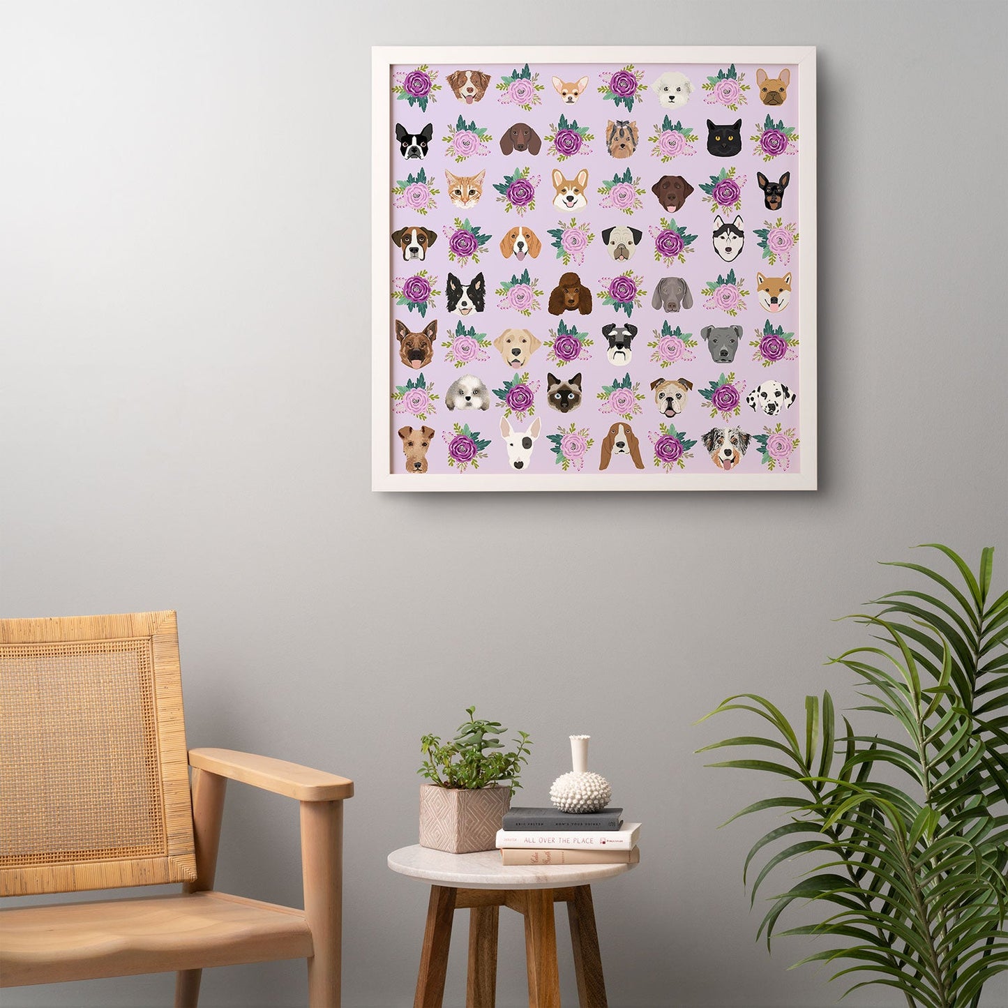 Petfriendly Dogs and cats pet friendly floral Framed Wall Art
