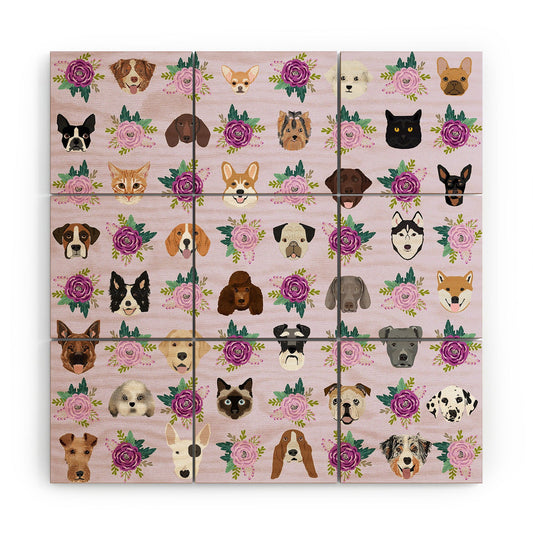 Petfriendly Dogs and cats pet friendly floral Wood Wall Mural