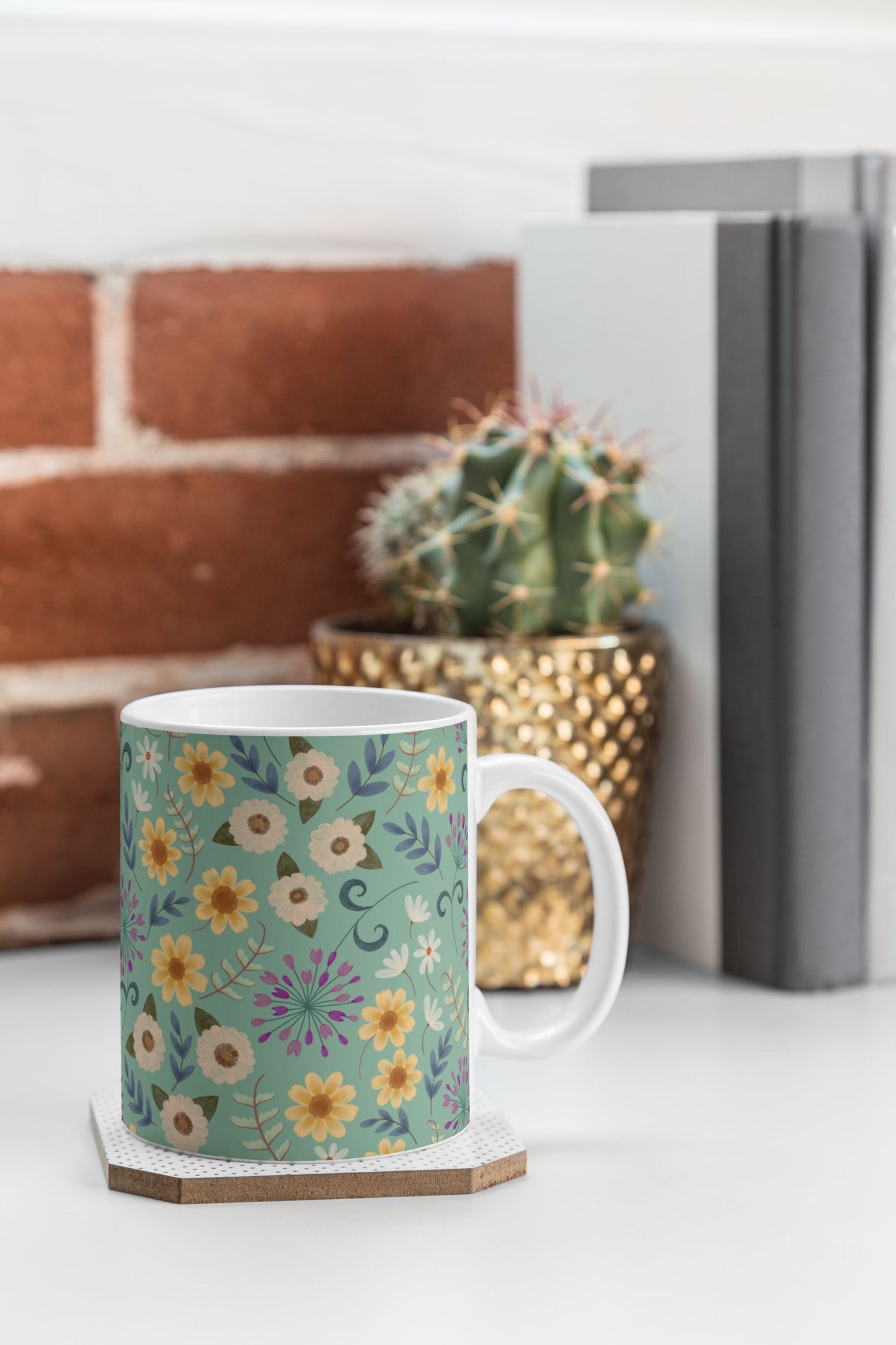 Pimlada Phuapradit Ditsy Floral Blue Green Coffee Mug
