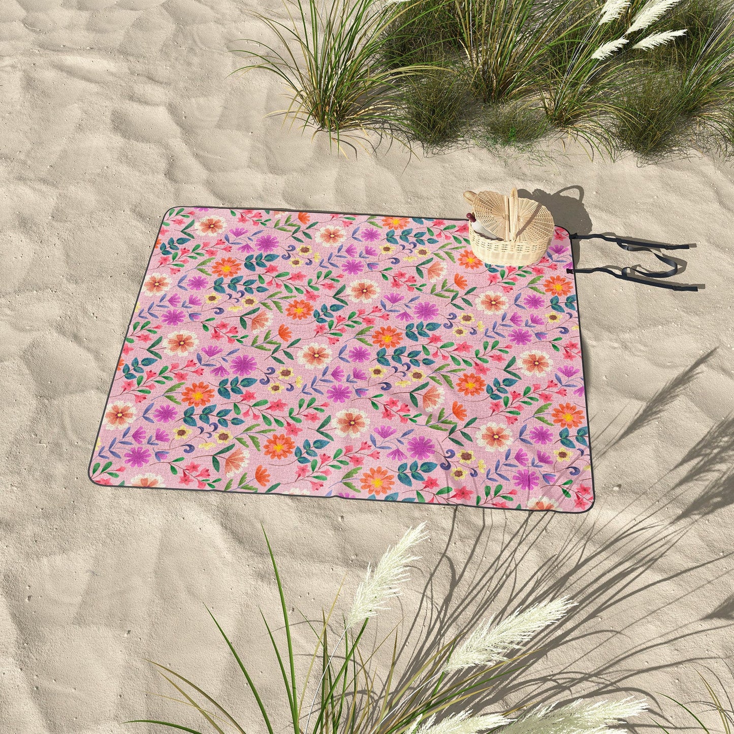 Pimlada Phuapradit Ditsy Floral Pink Picnic Blanket