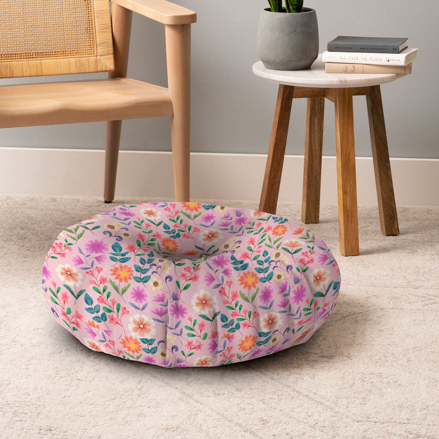 Pimlada Phuapradit Ditsy Floral Pink Floor Pillow Round