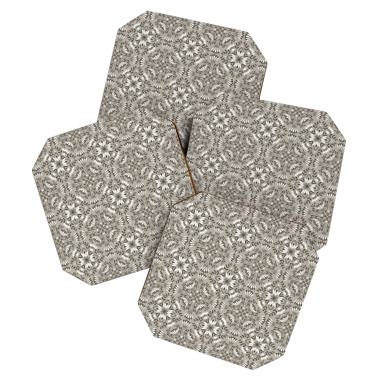 Pimlada Phuapradit Floral Tiles Gray Coaster Set