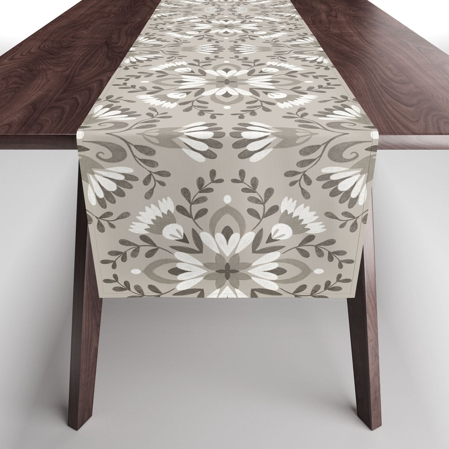 Pimlada Phuapradit Floral Tiles Gray Table Runner