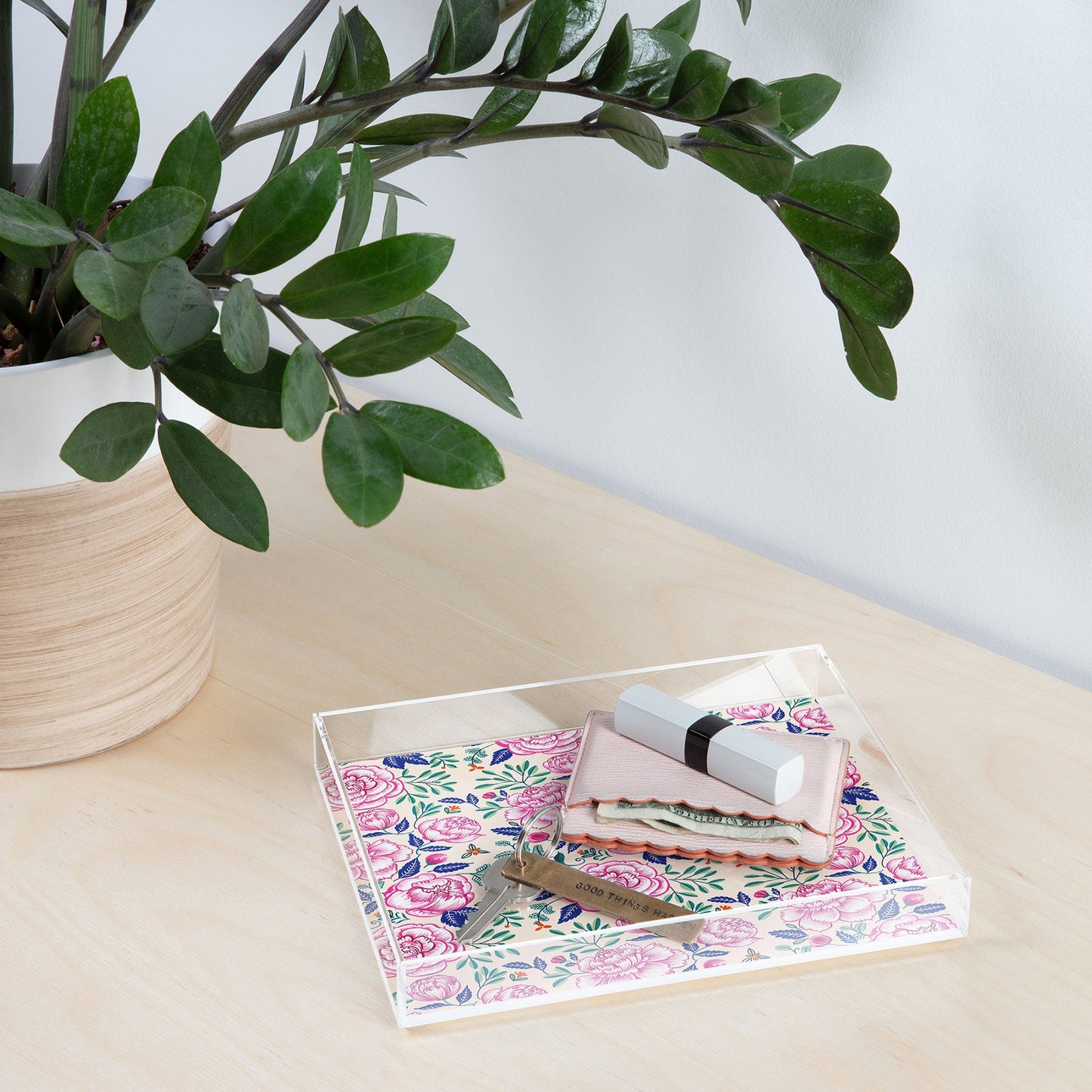 Pimlada Phuapradit Pink Peonies Pattern Acrylic Tray