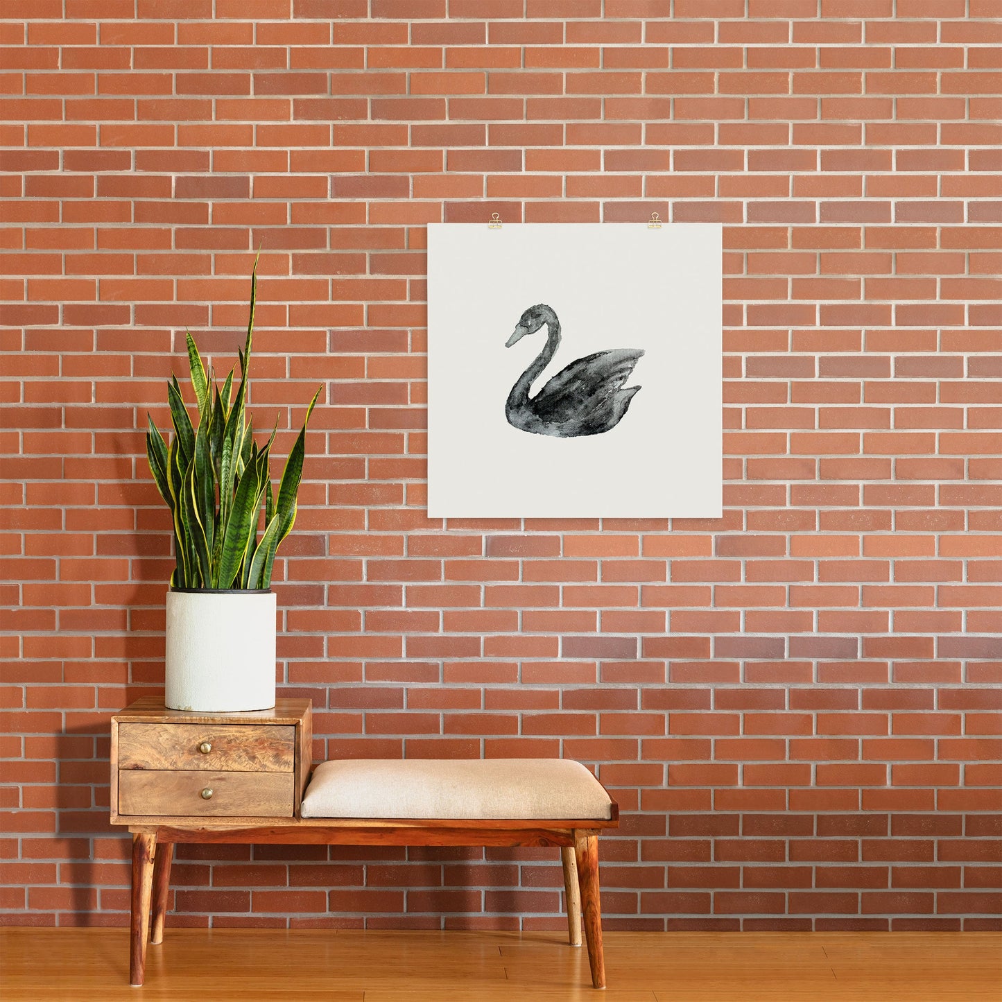 Pink Water Elegant black white swan Art Print