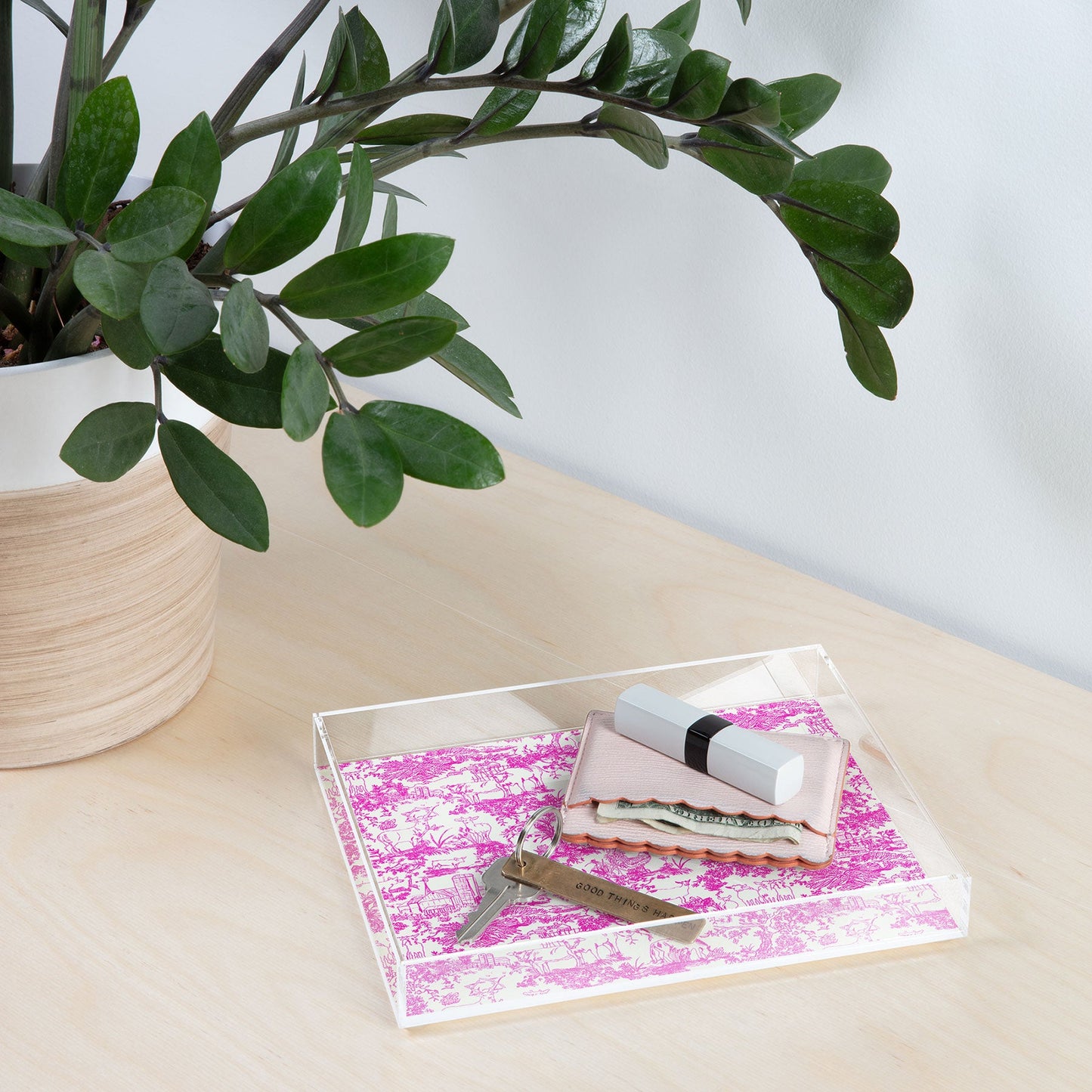 Rachelle Roberts Farm Land Toile In Pink Acrylic Tray