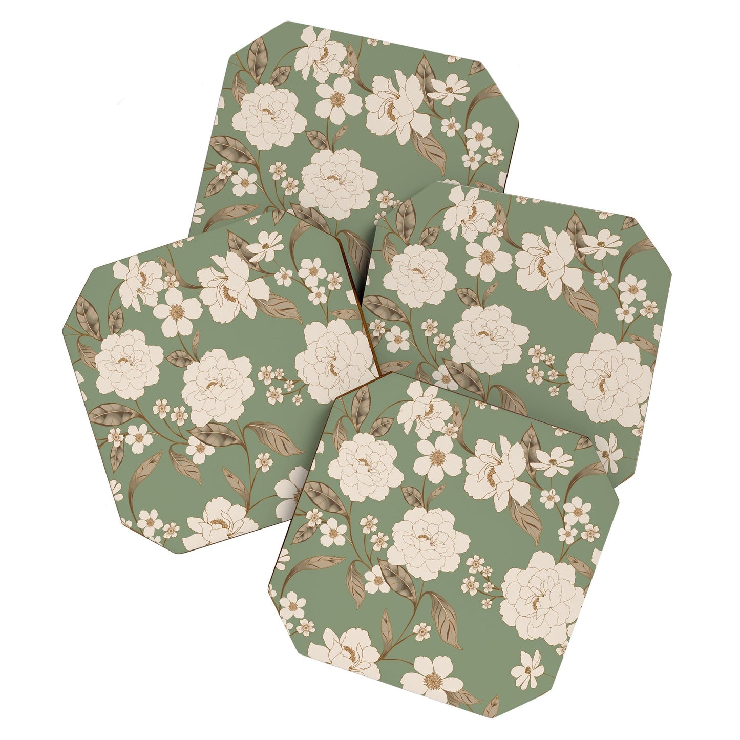Gabriela Fuente Olive Floral Roberta Coaster Set