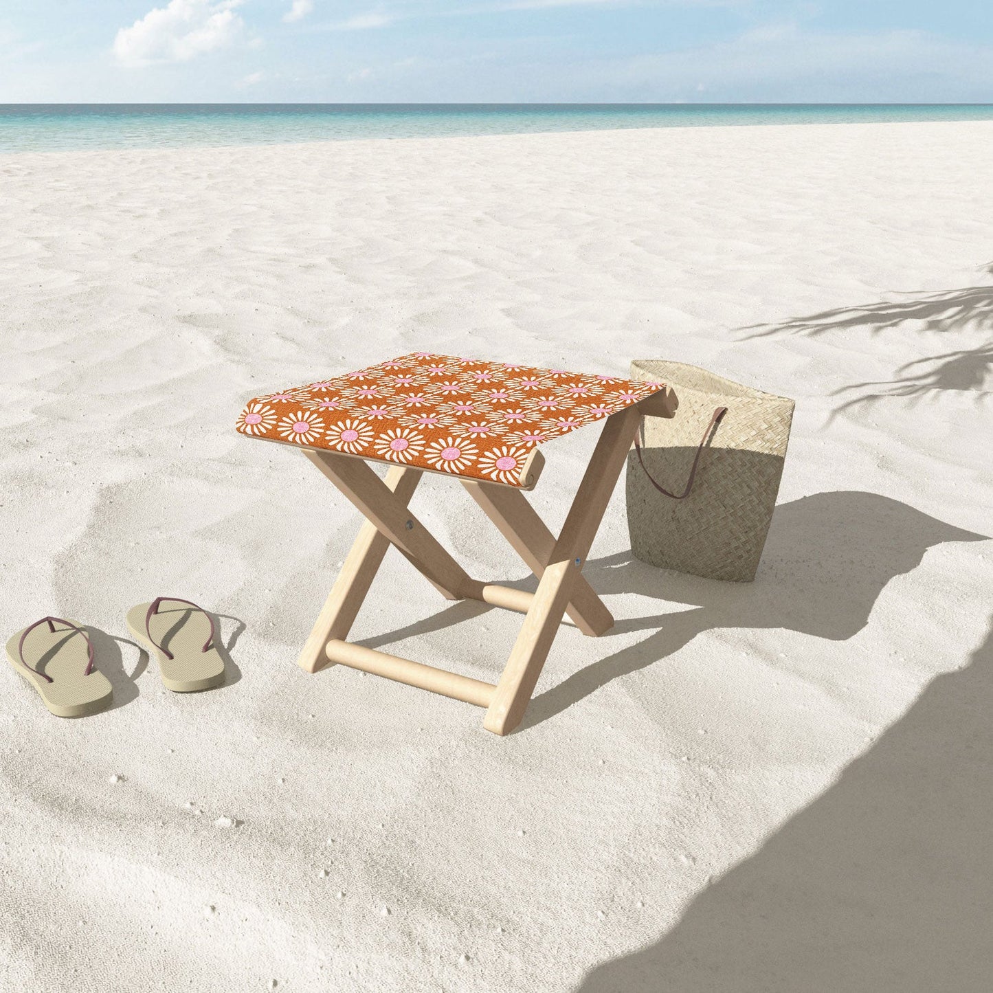 Schatzi Brown Retro Jumbo Daisy Orange Folding Stool