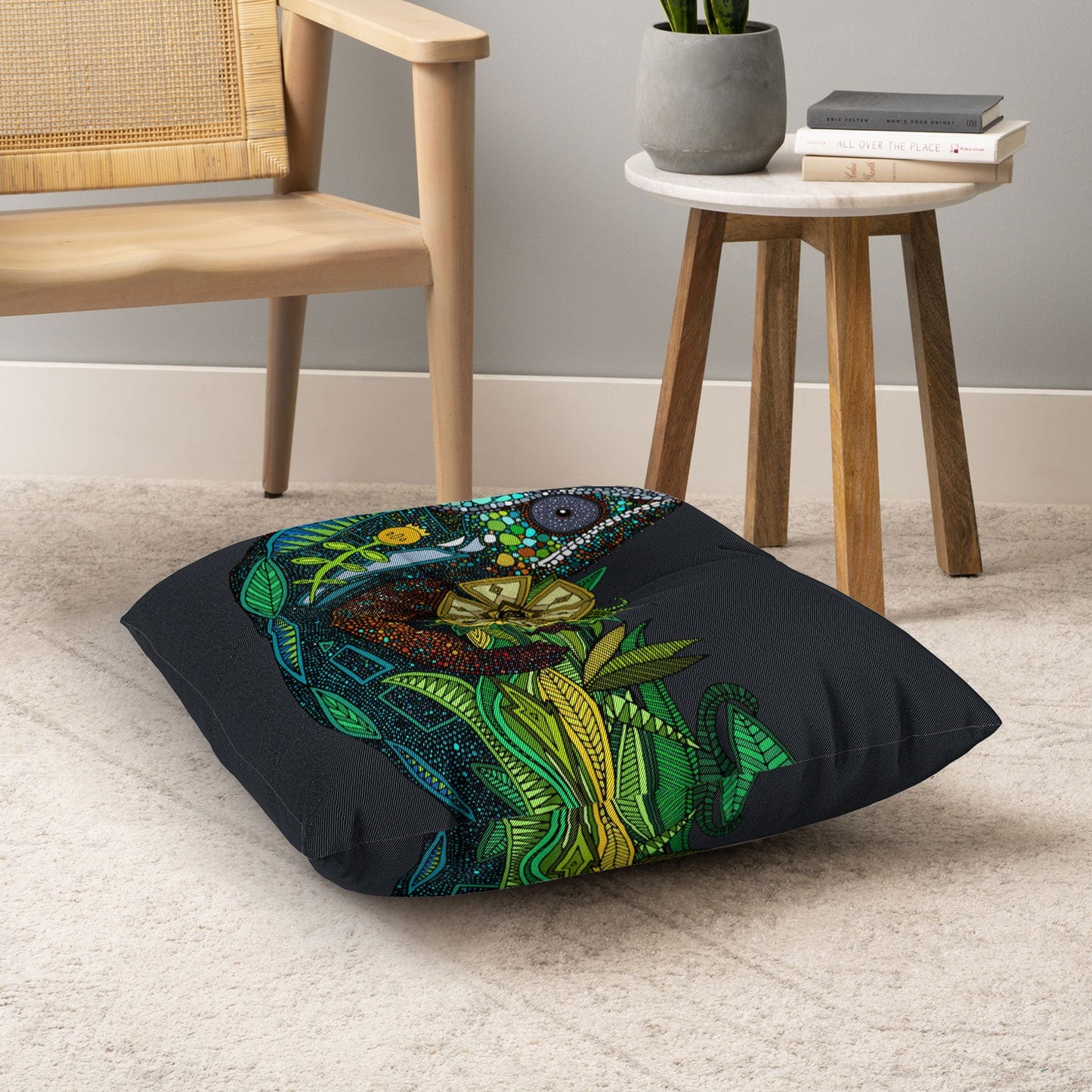 Sharon Turner Chameleon Pewter Floor Pillow Square