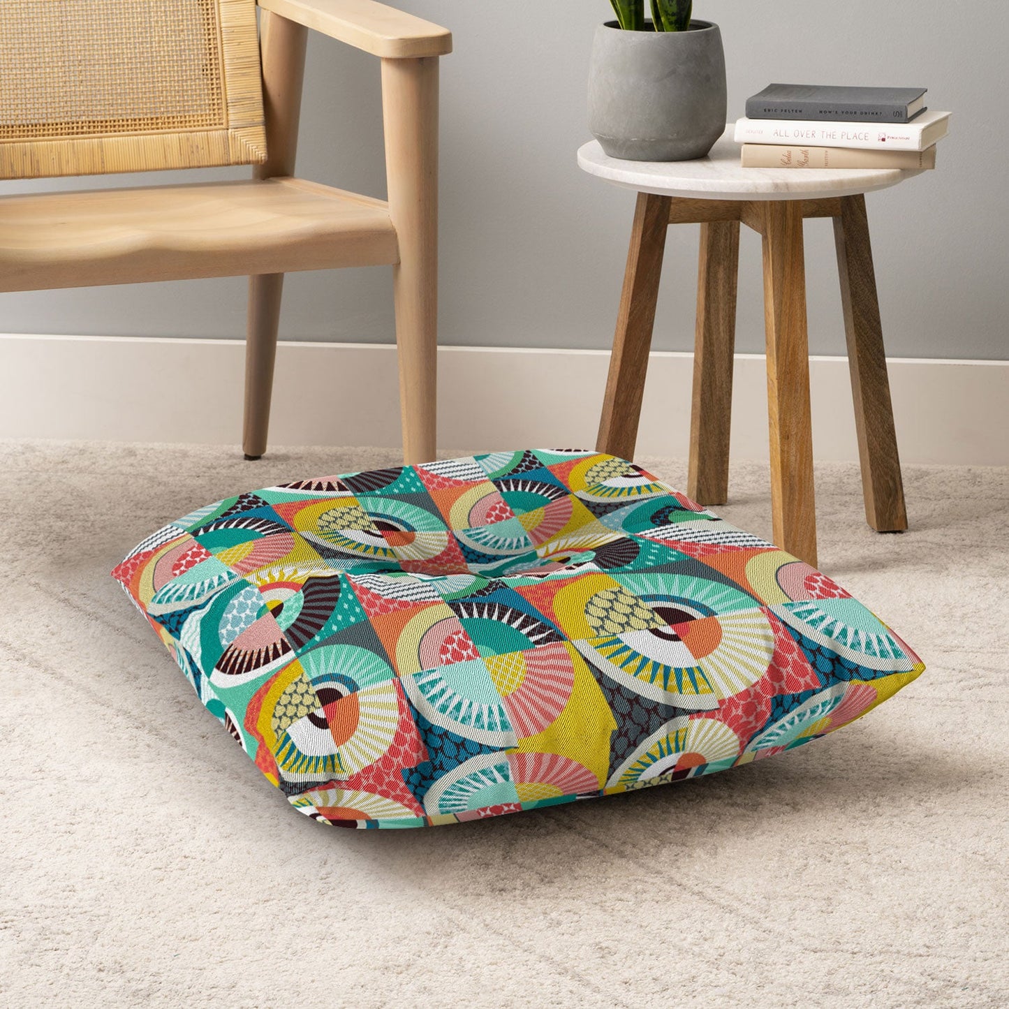 Sharon Turner llama geo squares Floor Pillow Square