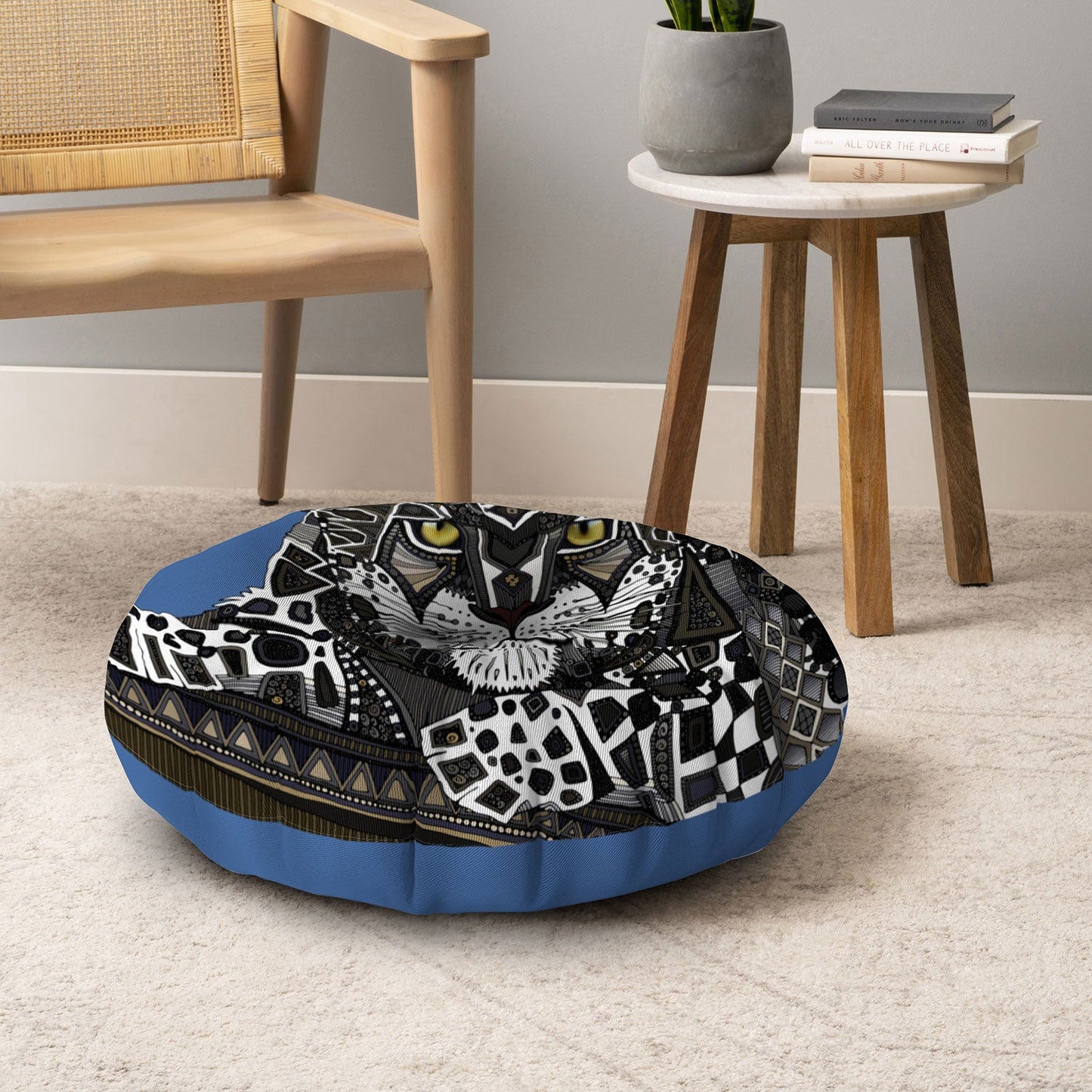 Sharon Turner snow leopard blue Floor Pillow Round