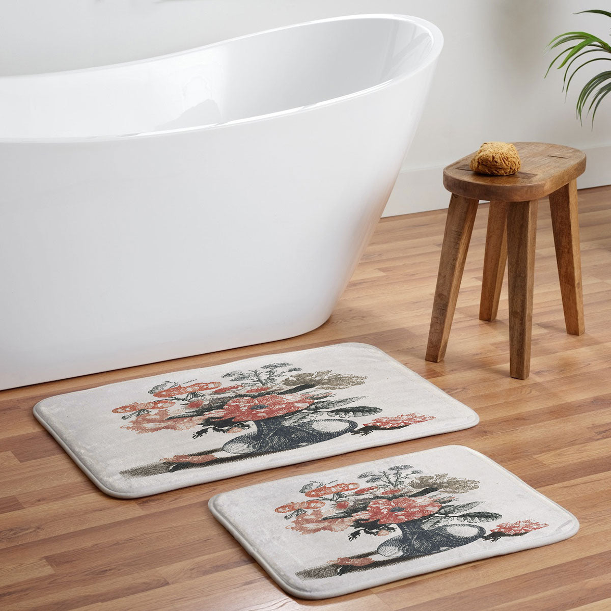 Shopability Five Prints of Flowers in Vase Memory Foam Bath Mat