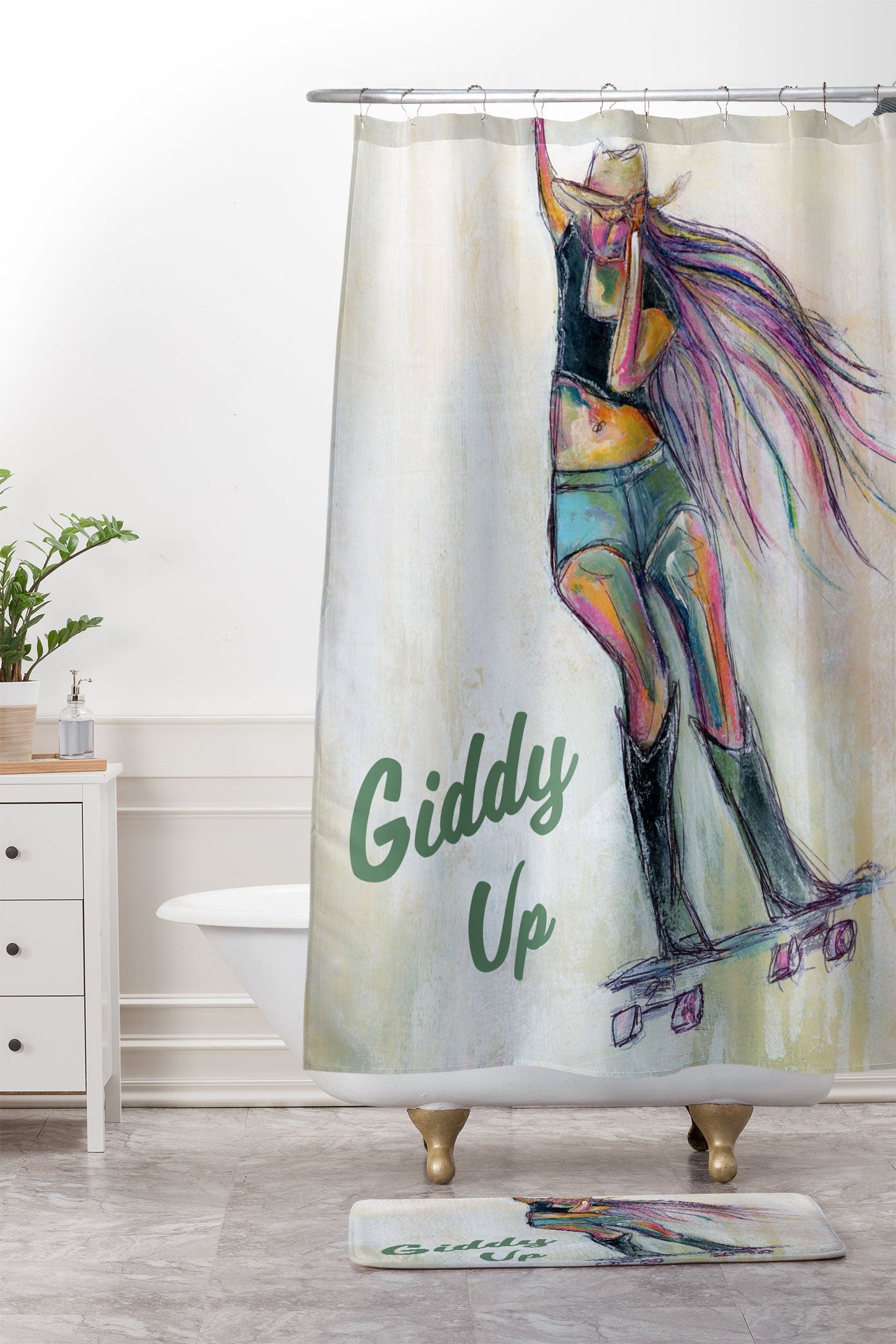 Sophia Buddenhagen Giddy Up Skater Girl Shower Curtain And Mat