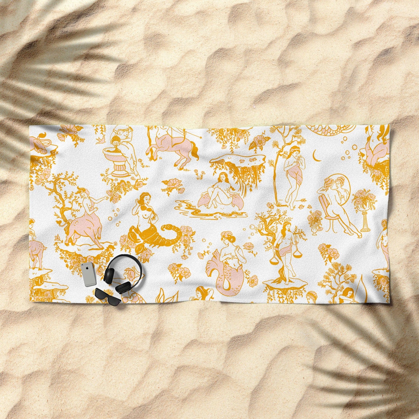 The Whiskey Ginger Astrology Inspired Zodiac Gold Toile Beach Towel