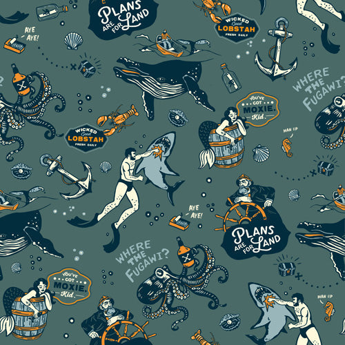 The Whiskey Ginger Vintage Ocean Pattern Shower Curtain