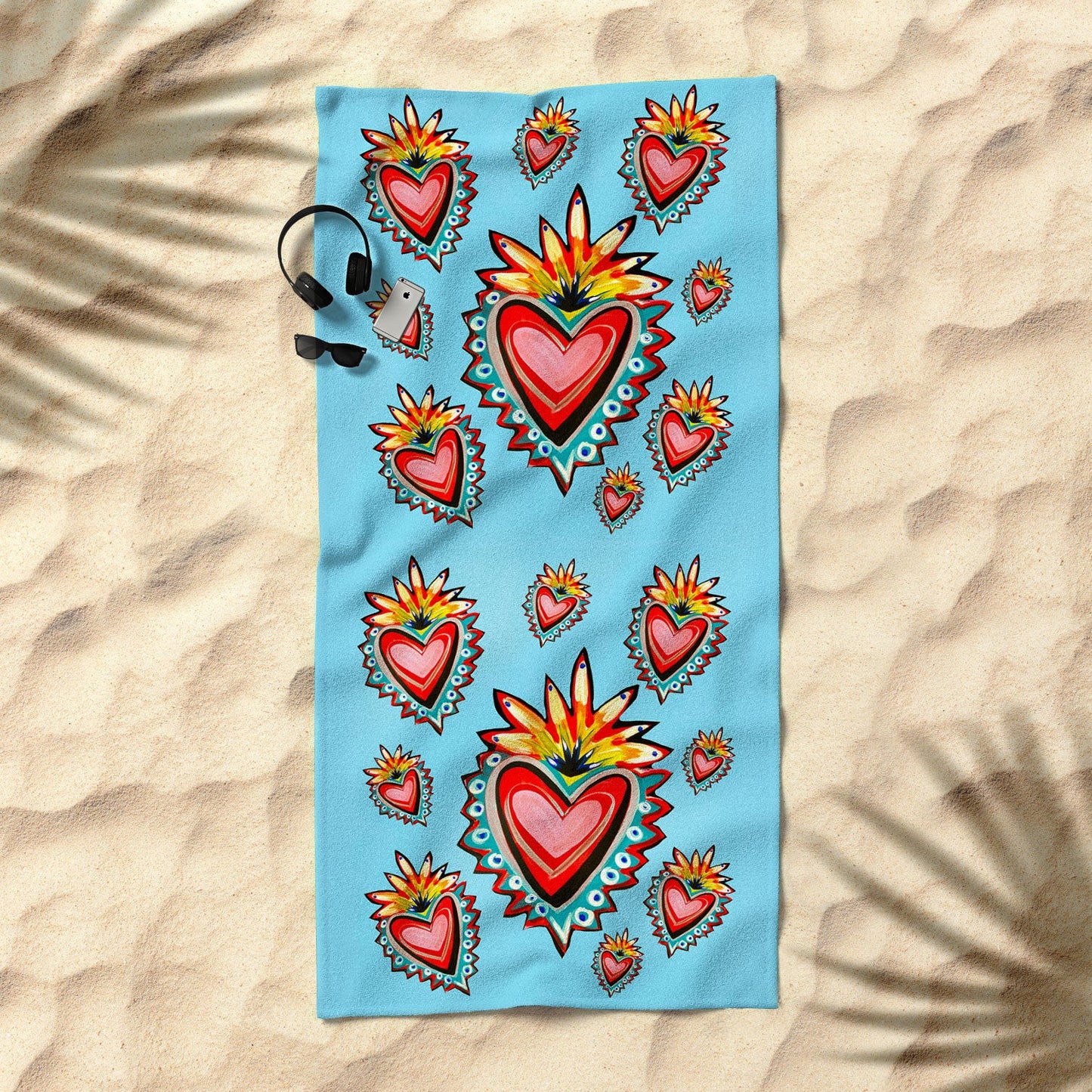 Tina Salazar Hearts in Blue Beach Towel