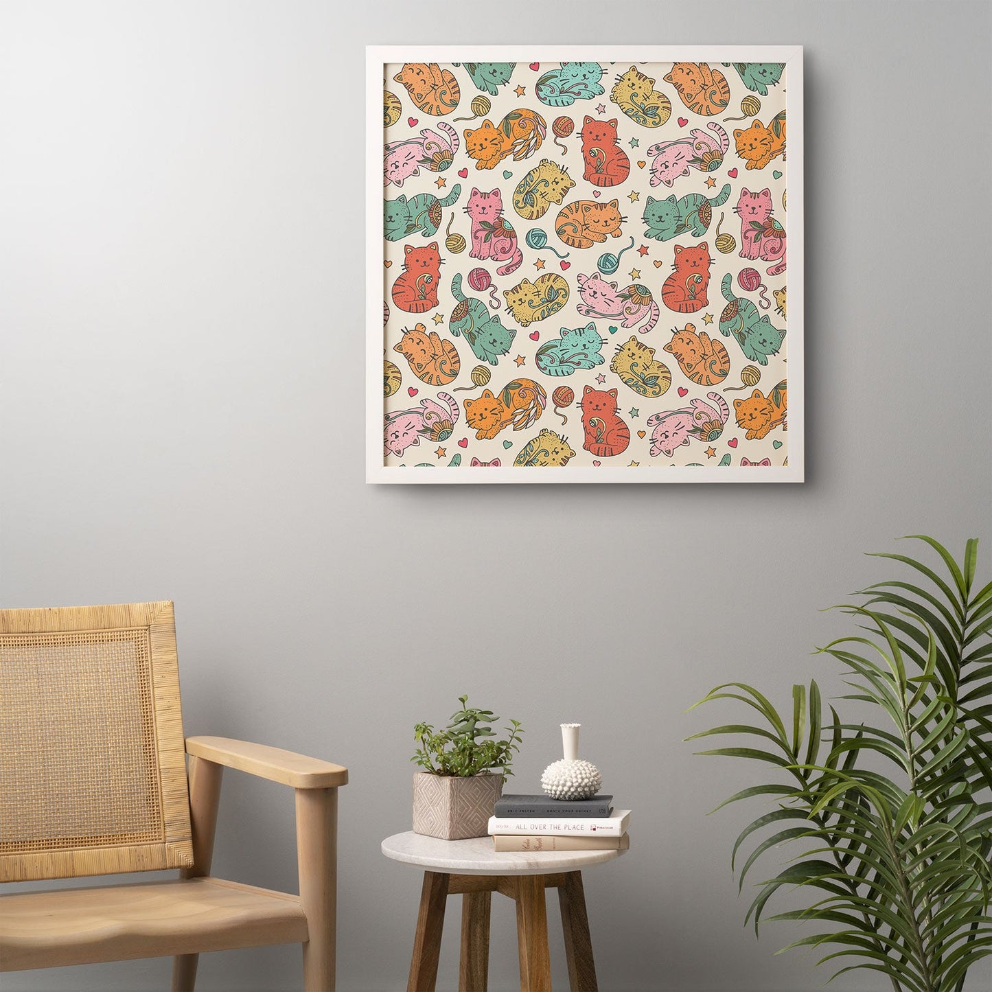 Valentina Ramos Floral Cats and Yarn Framed Wall Art