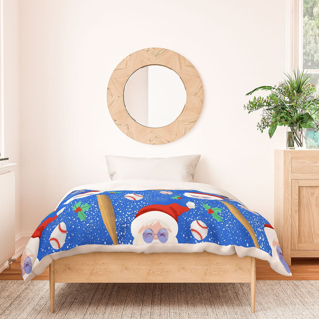 Design by Spark Sporty Baseball Santa Duvet Cover