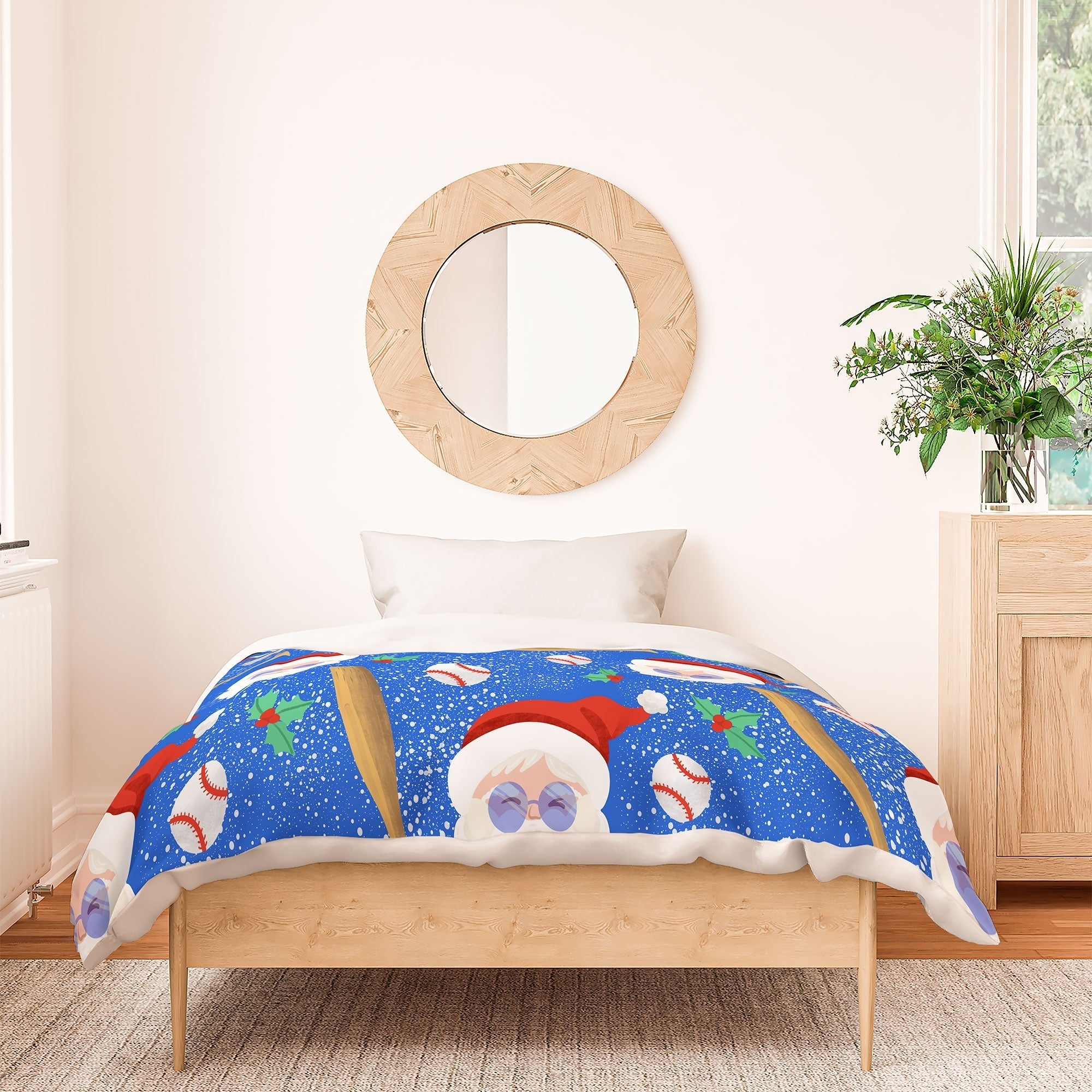 Design by Spark Sporty Baseball Santa Duvet Cover
