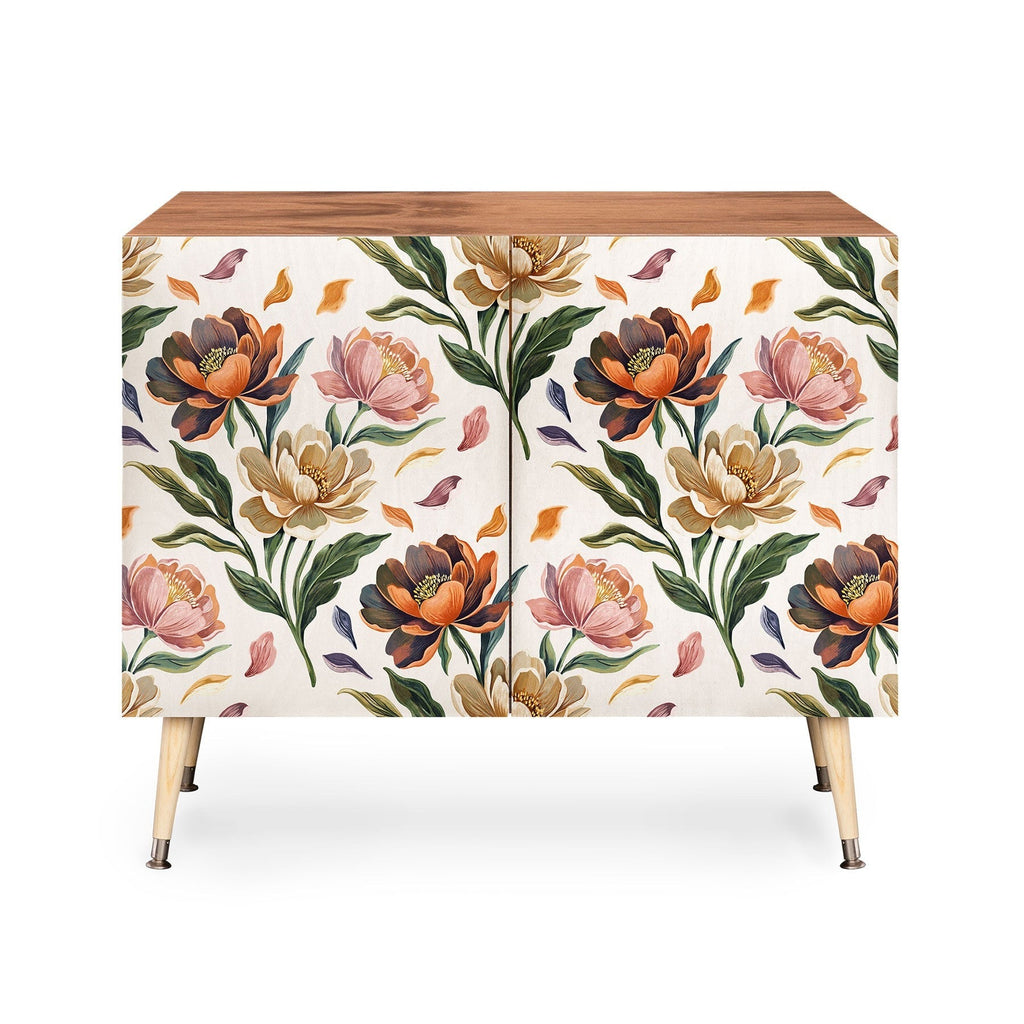 Marta Barragan Camarasa Hand Painted Peony Florals Credenza