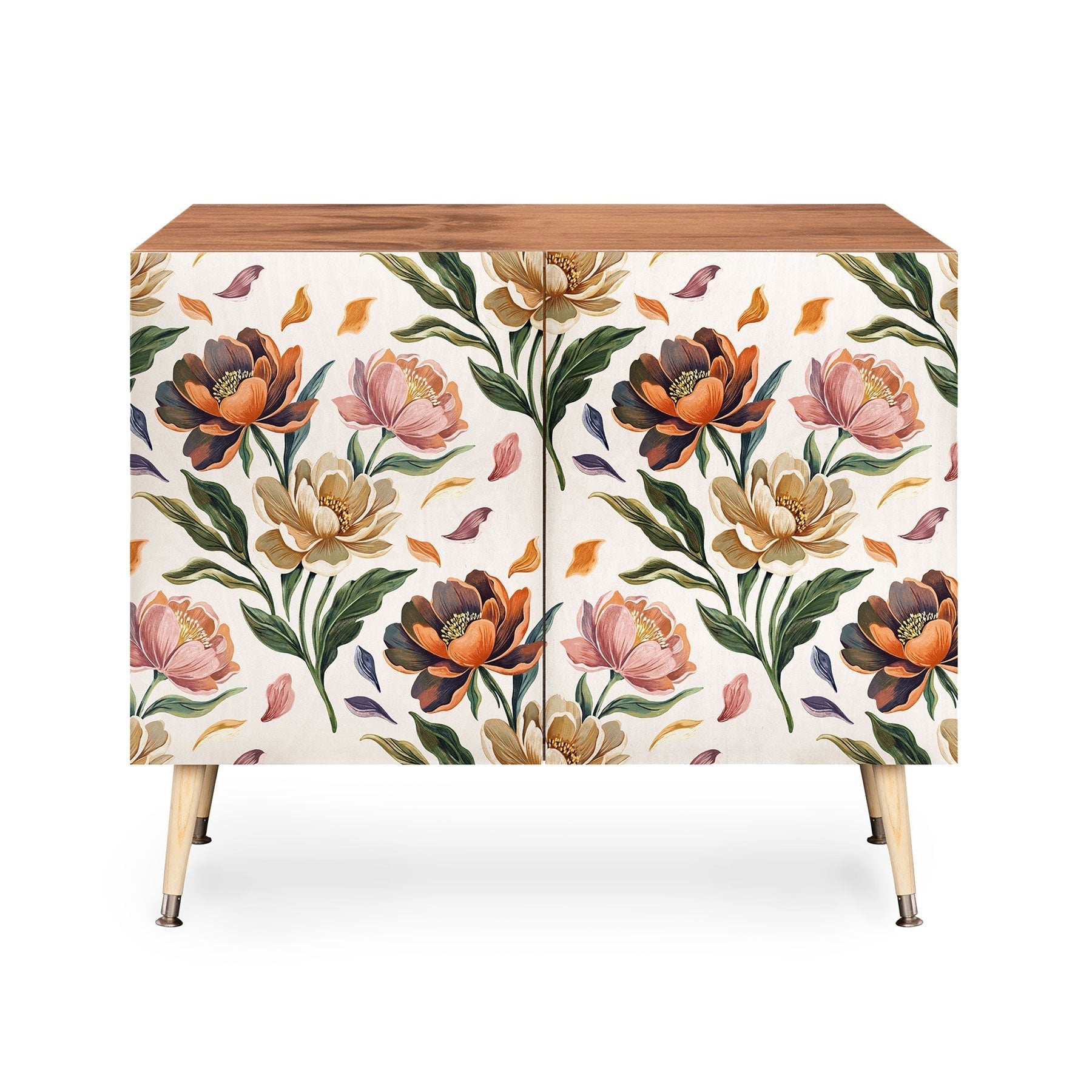 Marta Barragan Camarasa Hand Painted Peony Florals Credenza