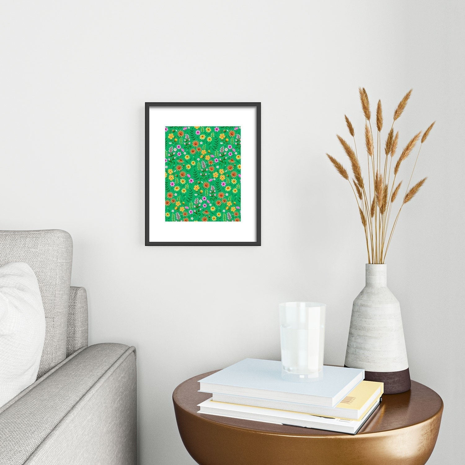 Pimlada Phuapradit Ditsy Spring Floral Green Metal Framed Art Print